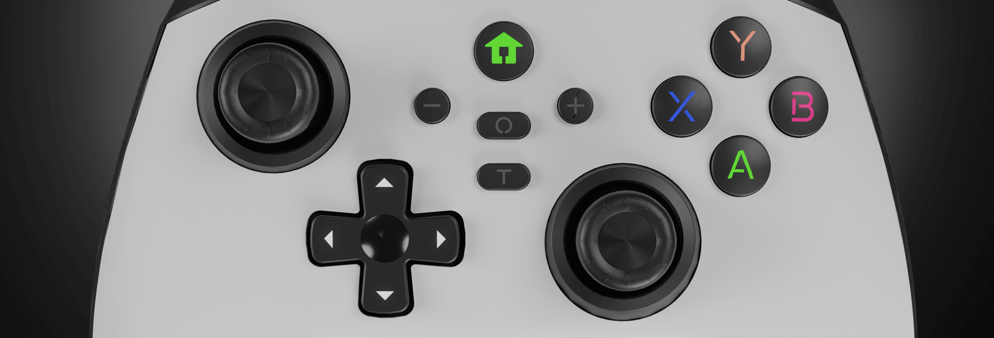 Czarny przewodowy gamepad Genesis Mangan 300 z dwoma joystickami i kolorowymi przyciskami akcji, przeznaczony do gier na PC, Switch i urządzenia mobilne.