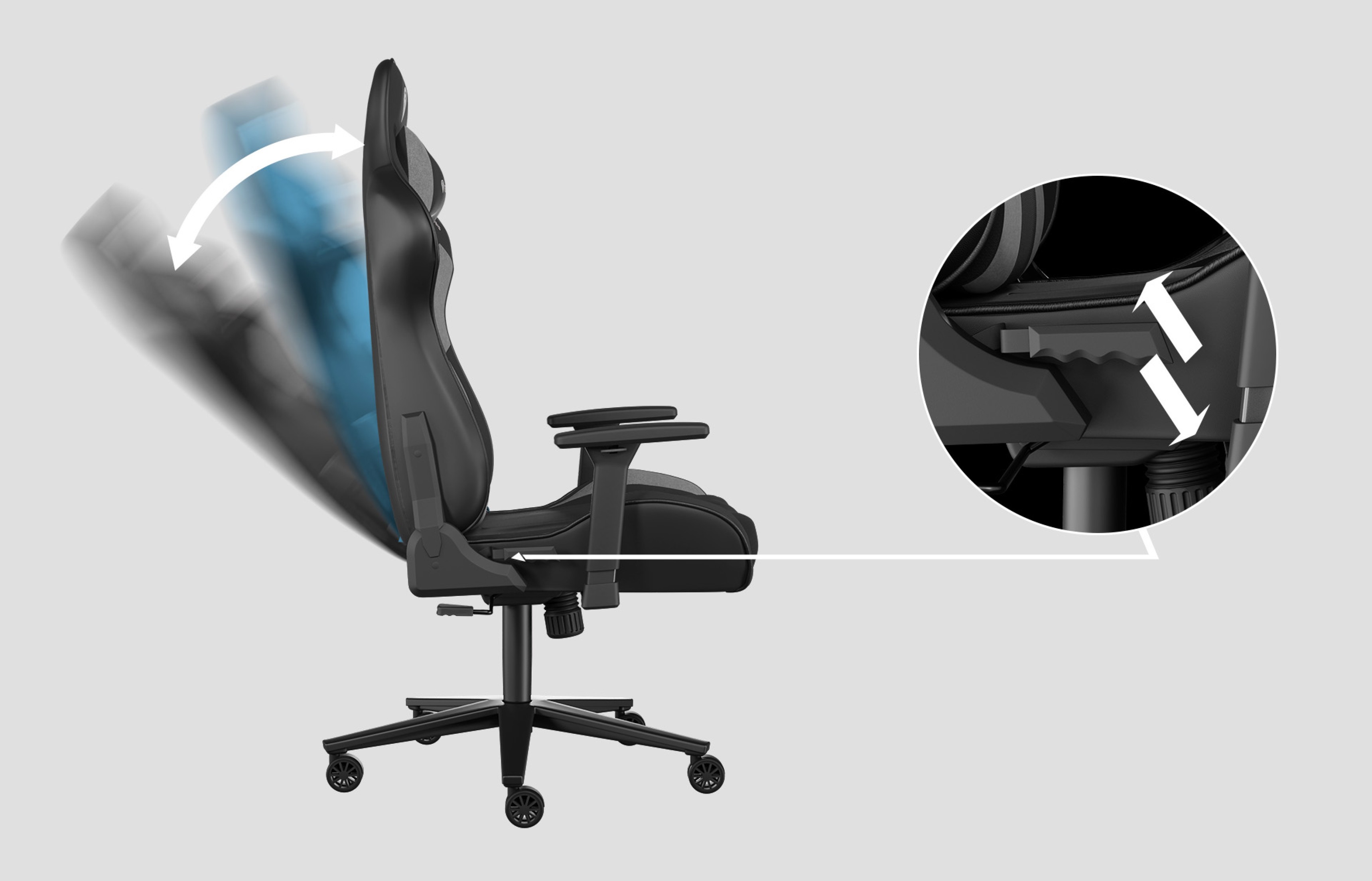 Fotel gamingowy Genesis Nitro 720 w kolorze czarno-szarym, z funkcją odchylania i regulowanymi podłokietnikami