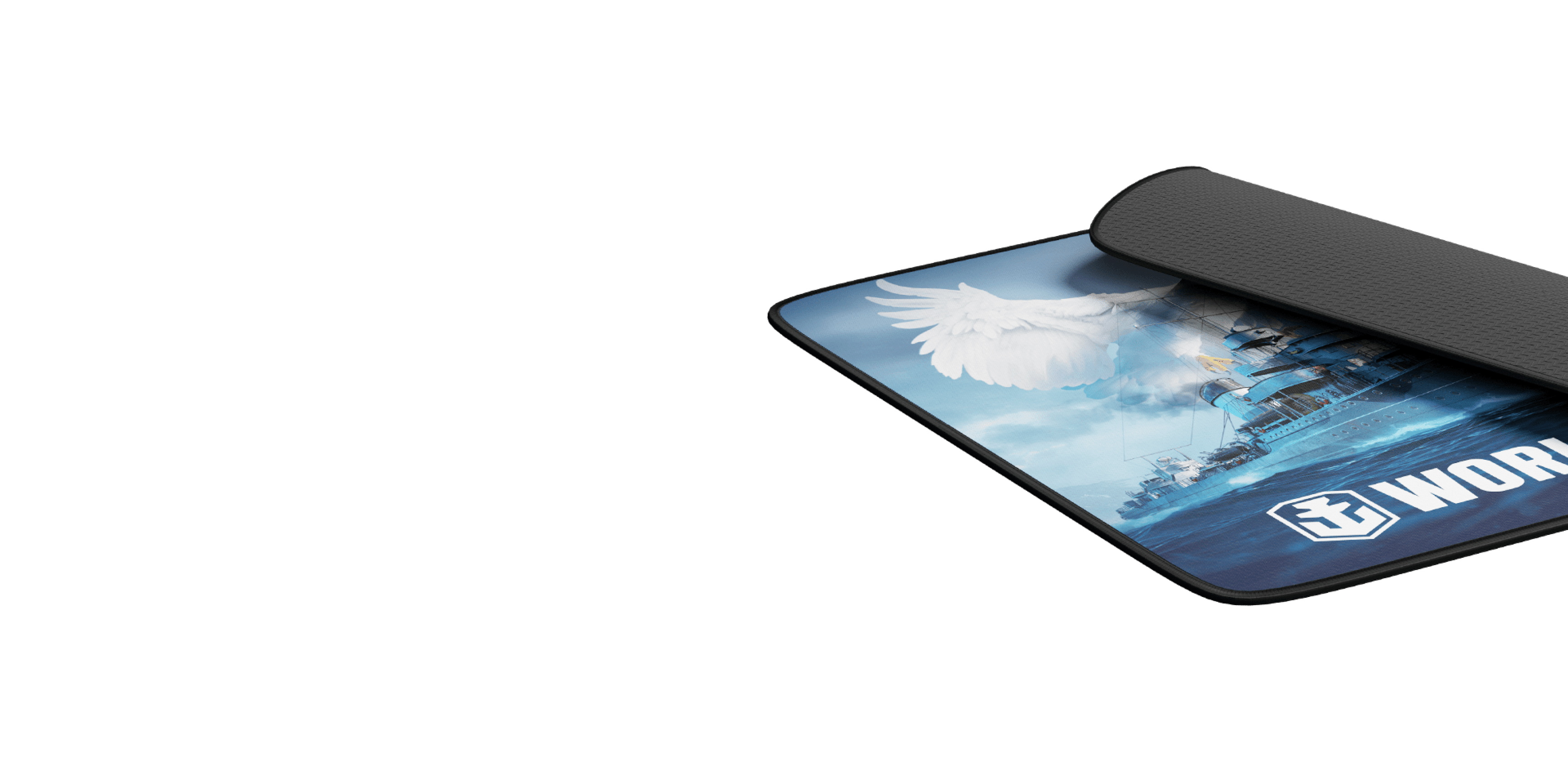 Podkładka pod mysz z grafiką statku na wodzie, z logo "World of Warships", wymiary 300x250mm