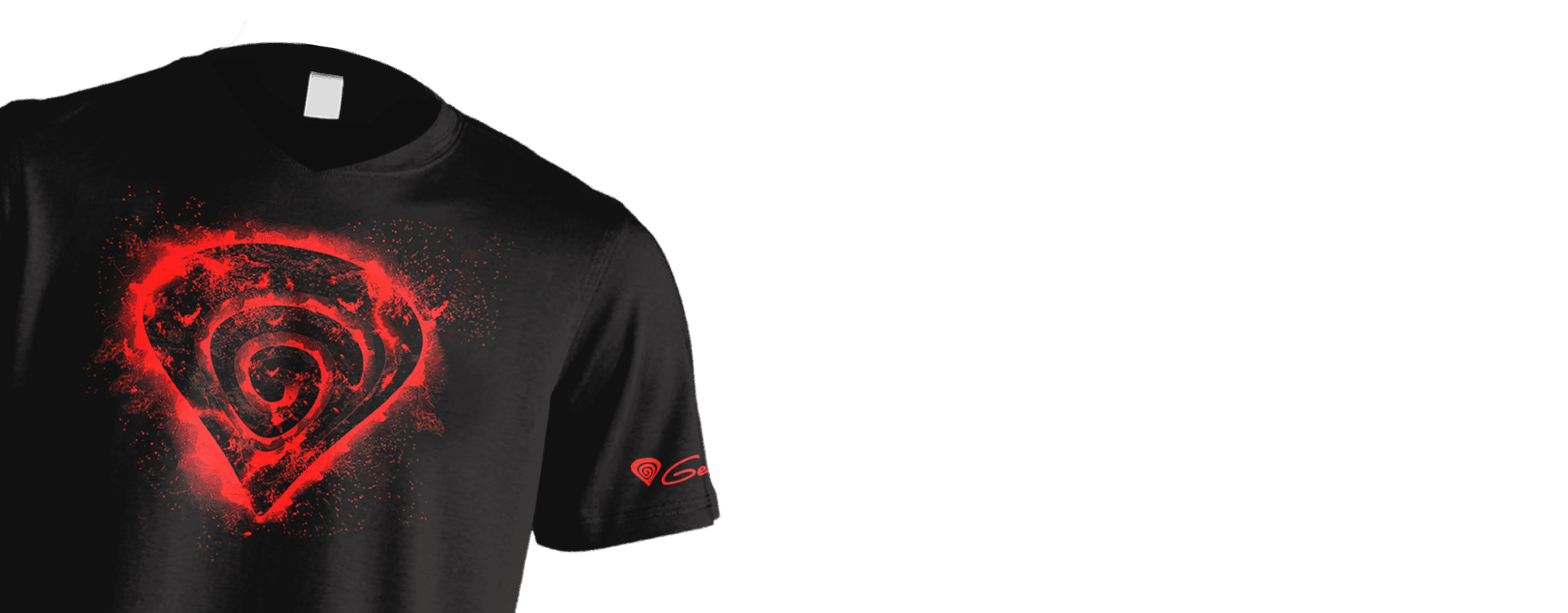 Czarny t-shirt z żywym czerwonym wzorem z przodu, rozmiar S