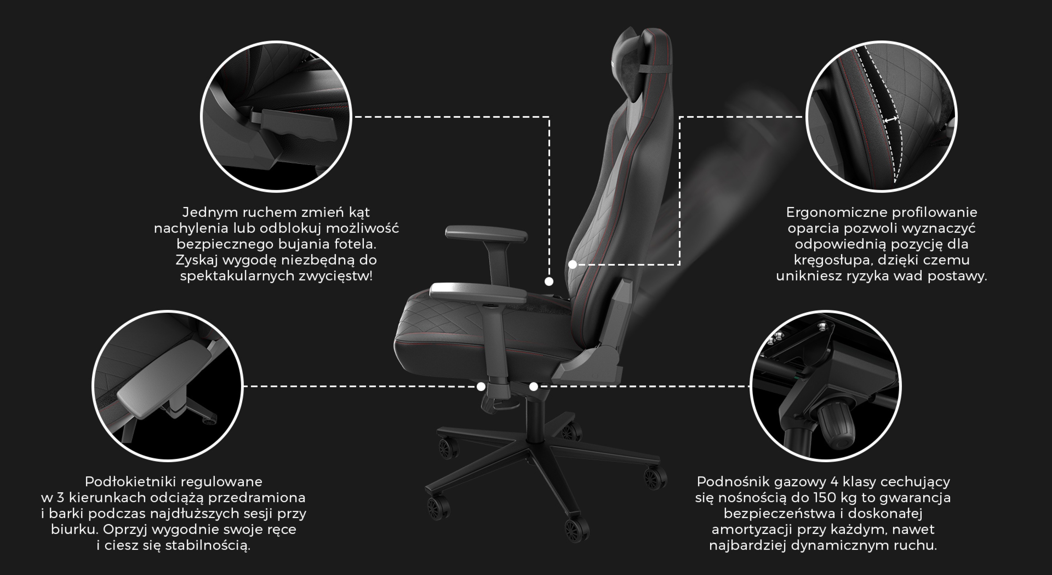 Czarny fotel gamingowy Genesis Nitro 890 G2 z ergonomicznymi funkcjami, regulowanymi podłokietnikami i odchylanym oparciem dla wygody.