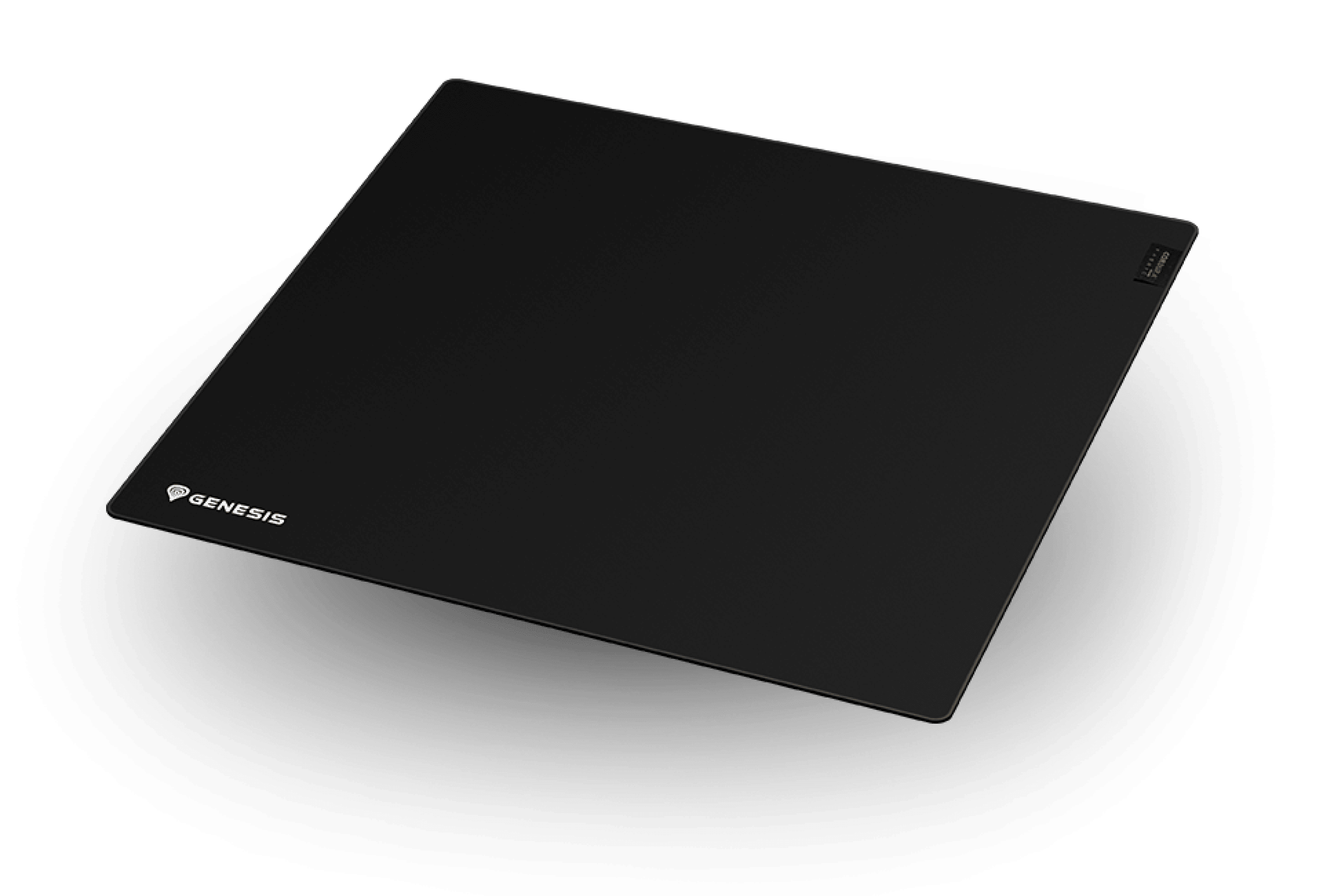 Duża czarna podkładka pod mysz dla graczy o gładkiej powierzchni, z logo Genesis w rogu. Wymiary: 450x400mm