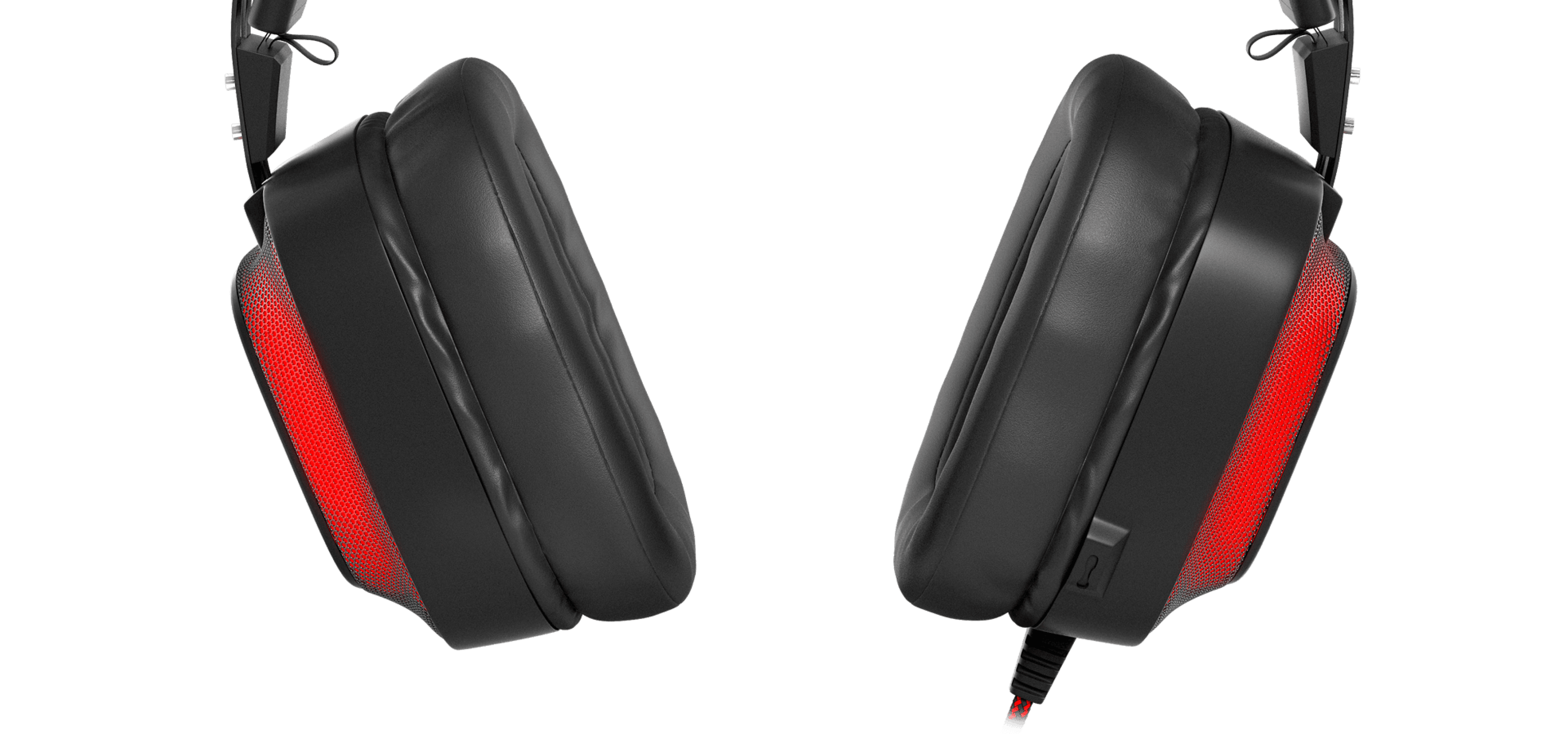 Czarno-czerwone słuchawki nauszne Genesis Radon 720 ze złączem USB i mikrofonem, z wyściełanymi nausznikami