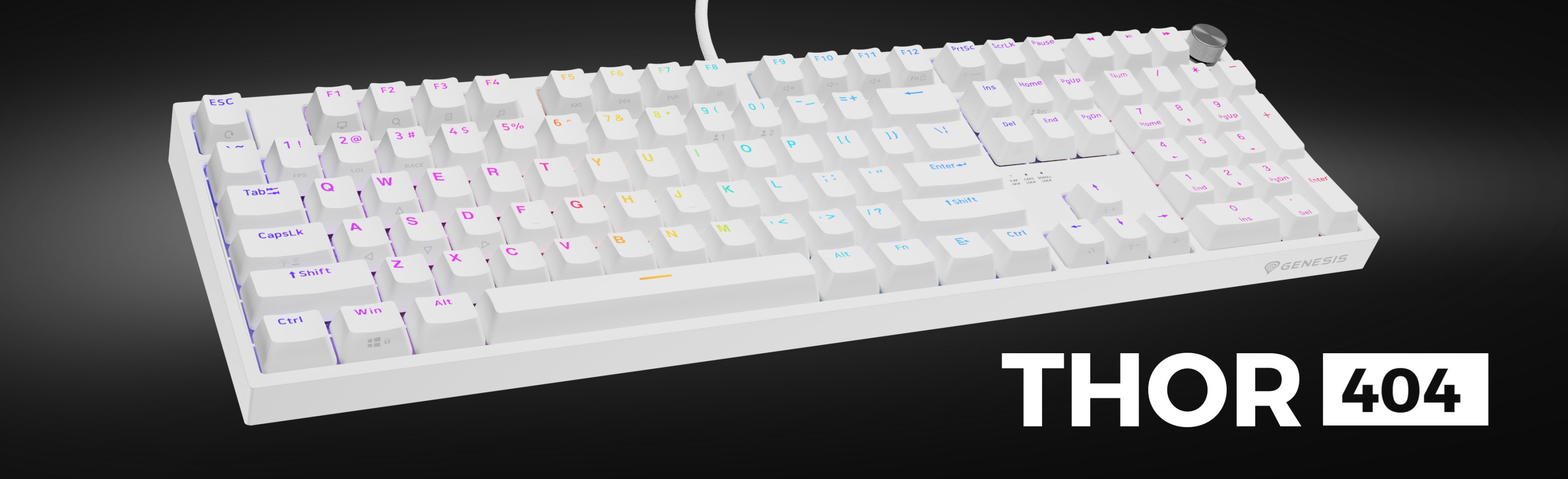 Biała mechaniczna klawiatura do gier RGB z przełącznikami Outemu Peach Silent, wyposażona w konfigurowalne podświetlenie