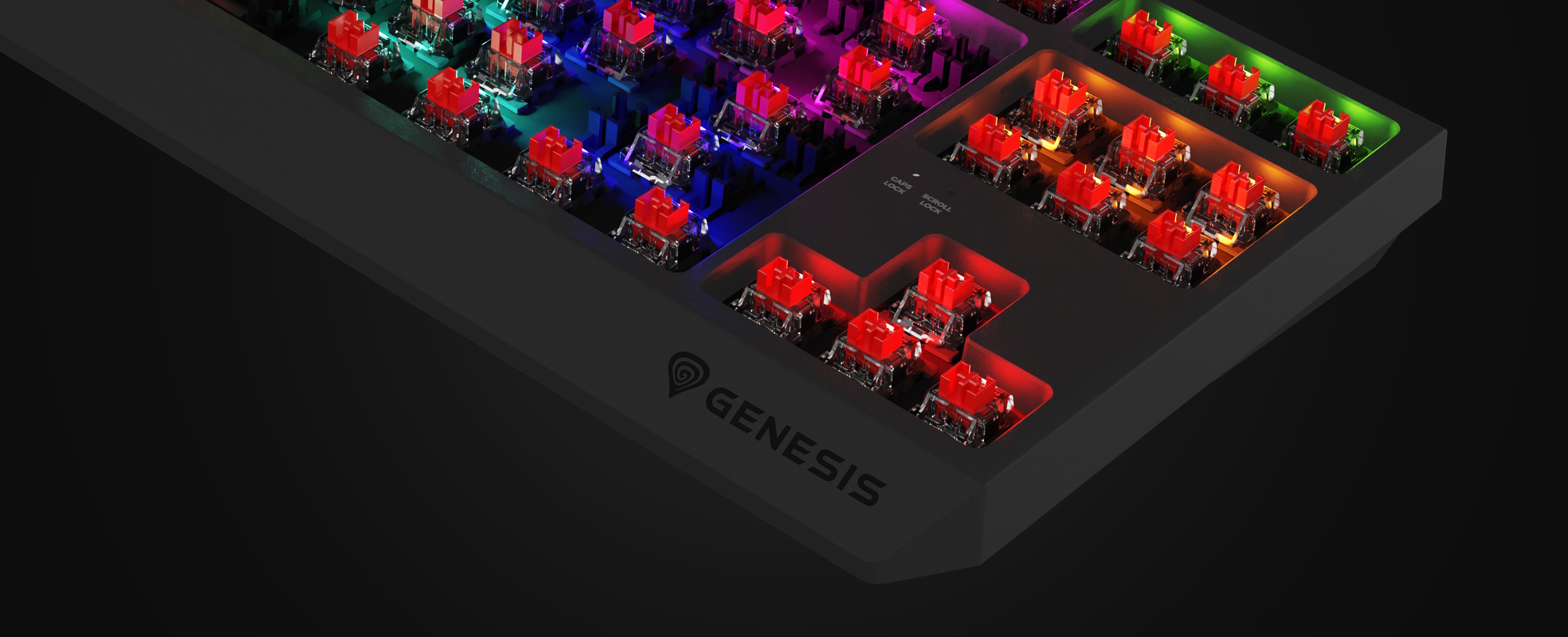 Mechaniczna klawiatura do gier z kolorowym podświetleniem RGB i czerwonymi przełącznikami Outemu z możliwością wymiany podczas pracy, o kompaktowej konstrukcji TKL