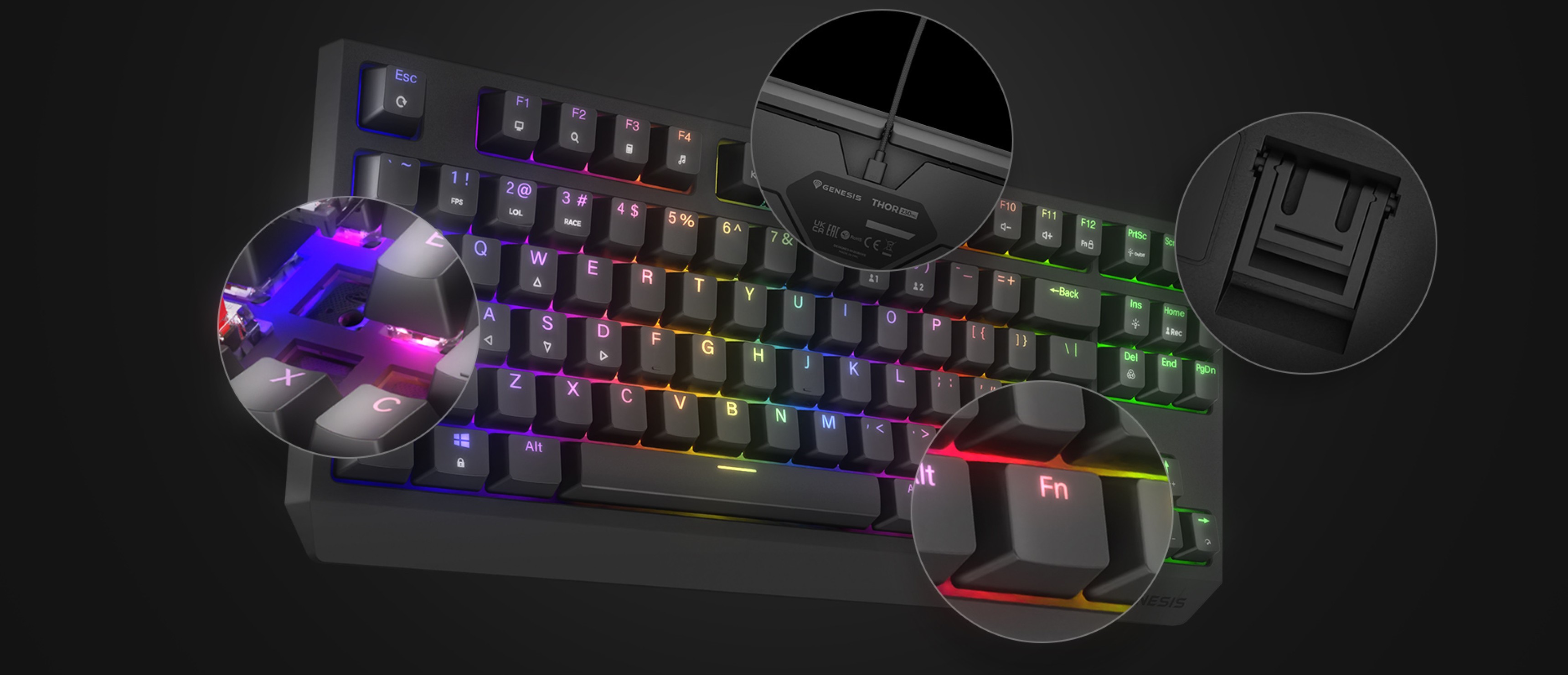 Mechaniczna klawiatura do gier z konfigurowalnym podświetleniem RGB, przełącznikami hot-swap i kompaktowym układem TKL