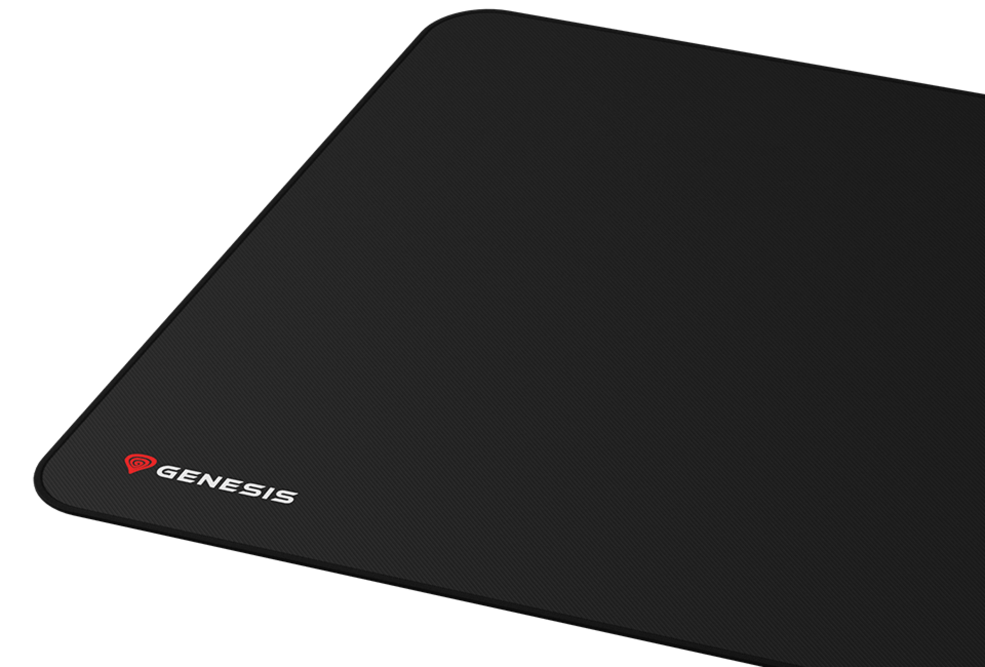 Czarna podkładka pod mysz dla graczy z teksturowaną powierzchnią i logo Genesis w lewym dolnym rogu. Rozmiar: 500x400mm