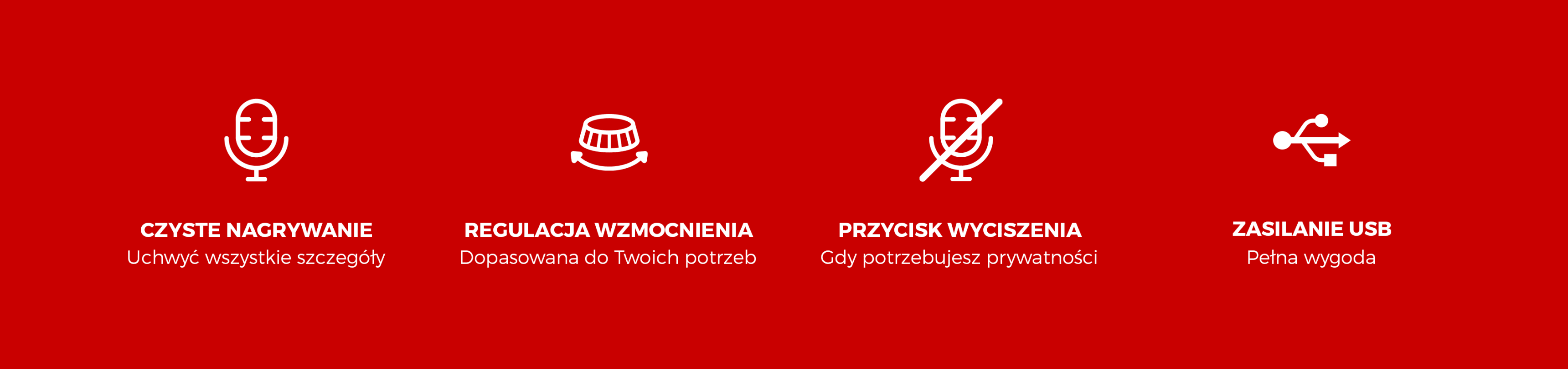 Mikrofon Genesis Radium 250 USB posiada ikony do czystego nagrywania, kontrolę wzmocnienia, przycisk wyciszenia i zasilacz USB