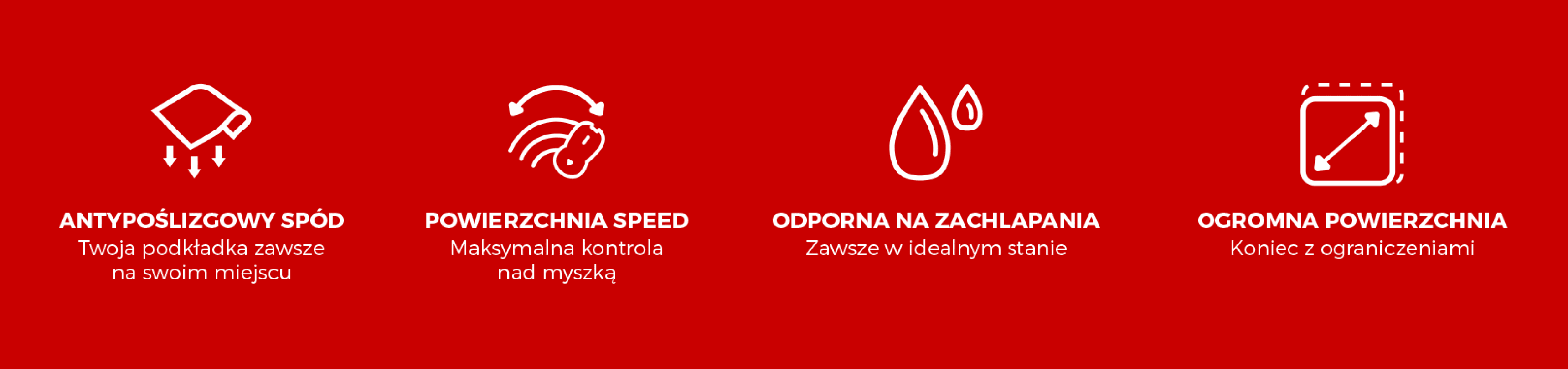 Podkładka pod mysz z antypoślizgowym spodem, szybką powierzchnią, wodoodporną konstrukcją i rozszerzonymi wymiarami dla maksymalnego pokrycia