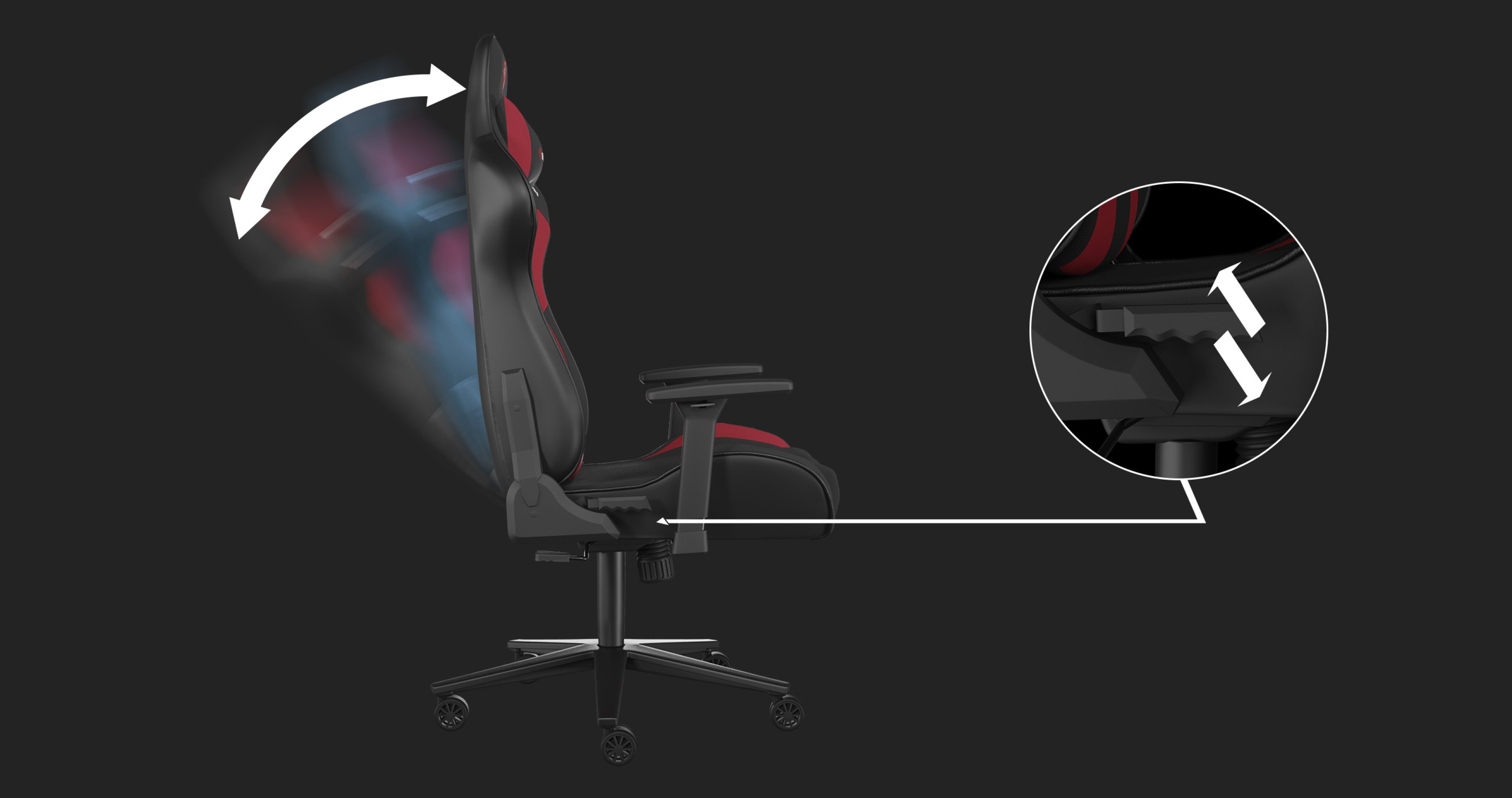Fotel gamingowy Genesis Nitro 720 w kolorze różowo-czarnym, wyposażony w regulowane oparcie i ergonomiczne podłokietniki.