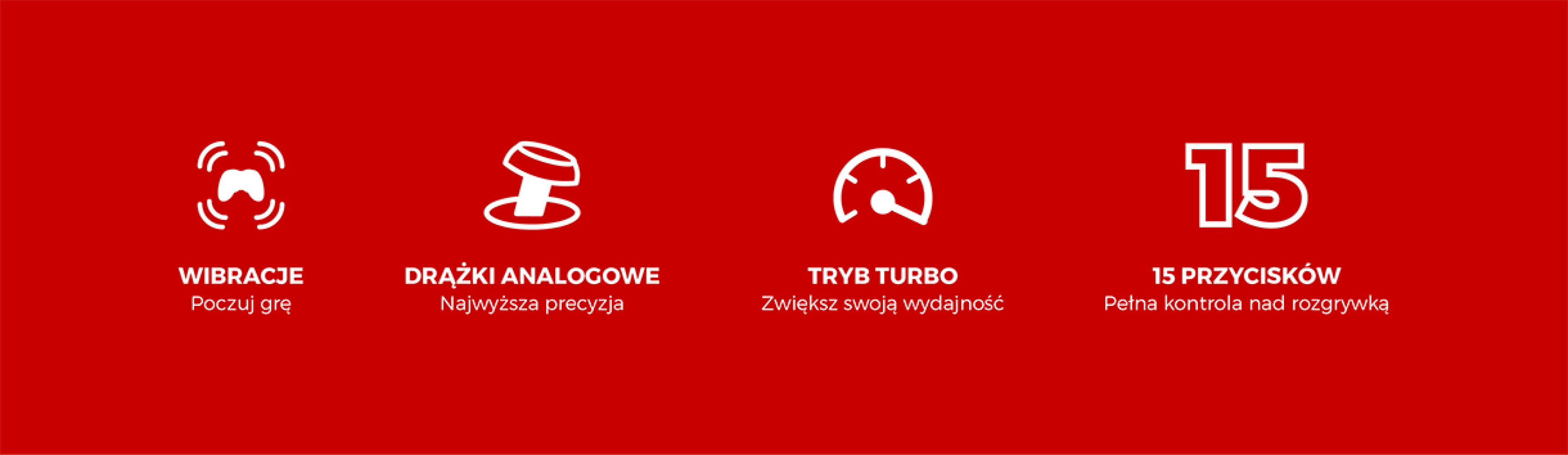 Funkcje gamepada: wibracje, drążek analogowy, tryb turbo zwiększający prędkość i 15 konfigurowalnych przycisków