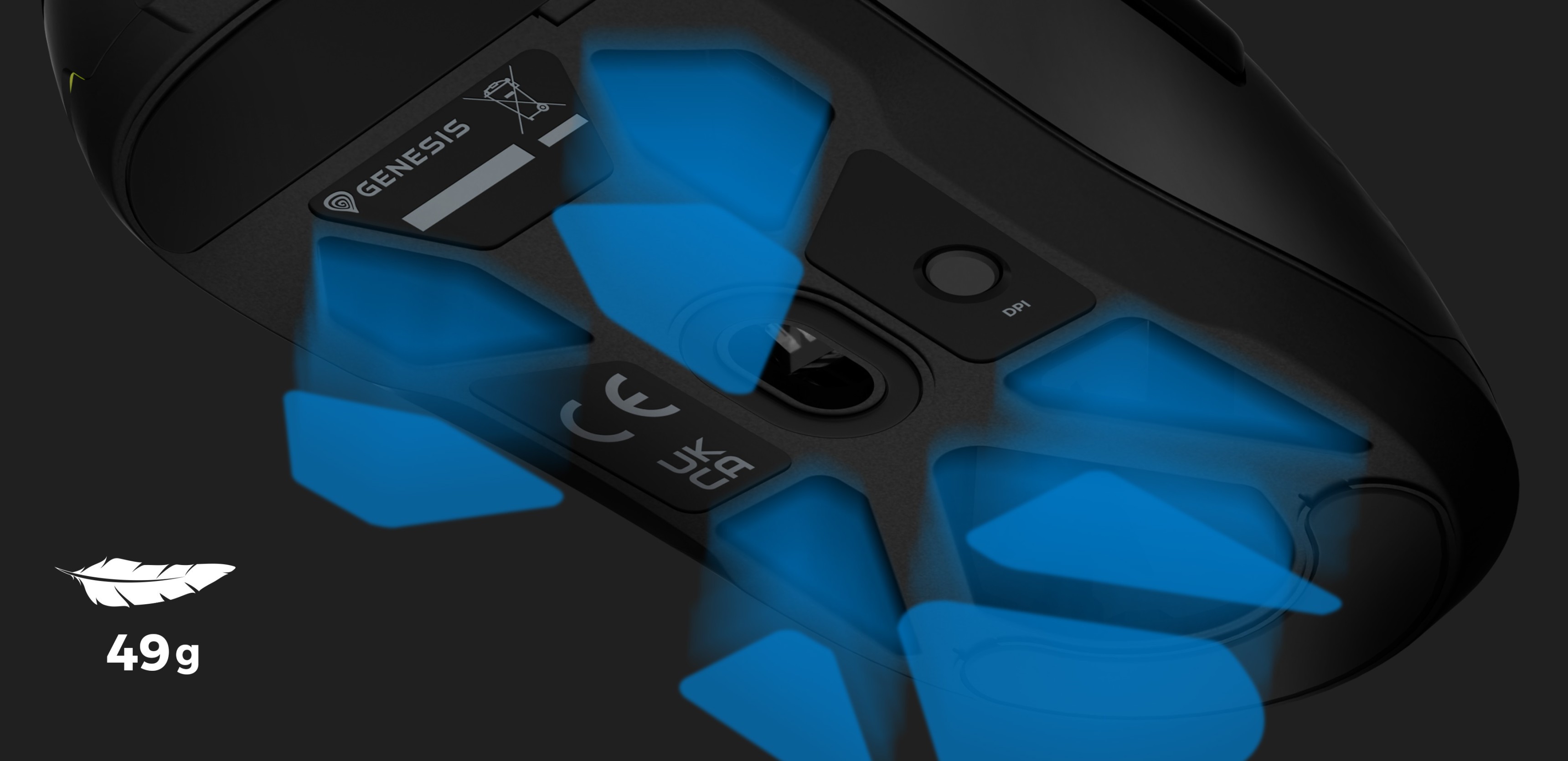 Czarna mysz do gier Genesis Krypton 660 z podświetleniem RGB, 12000 DPI i lekką konstrukcją z podświetlanymi na niebiesko stopkami