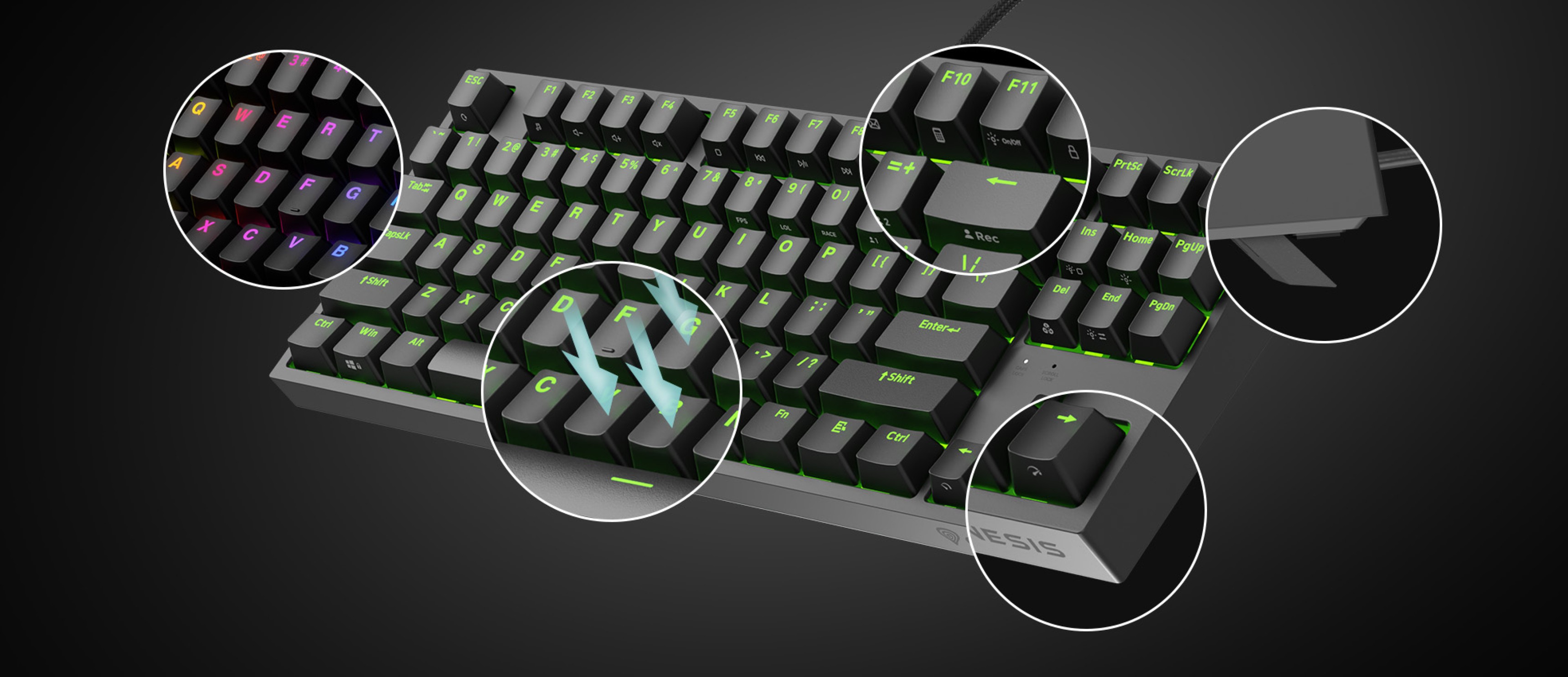 Czarna mechaniczna klawiatura do gier z podświetleniem RGB, wyposażona w przełączniki Kailh Box Brown i konstrukcję bez klawiatury numerycznej