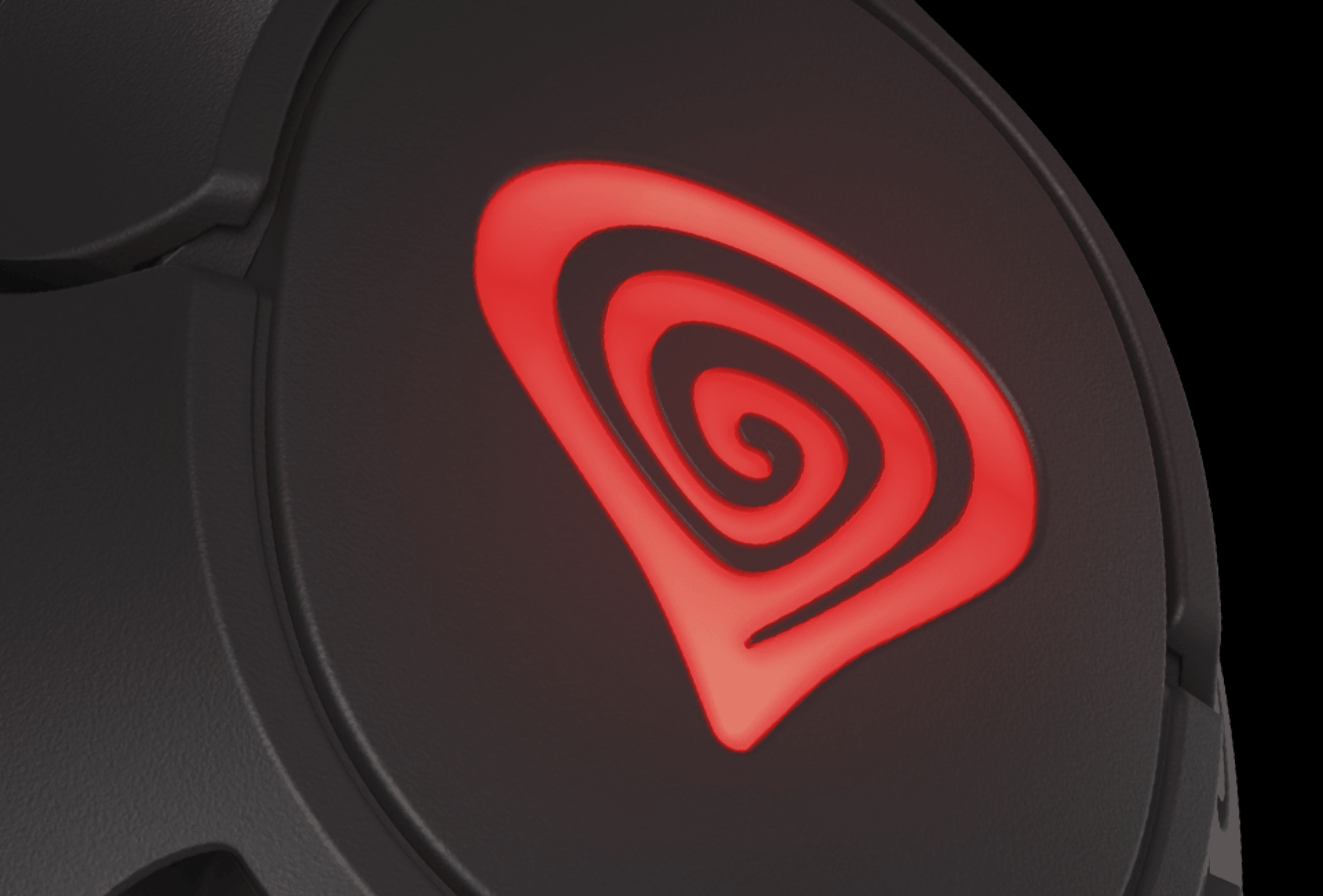 Zbliżenie na czarny zestaw słuchawkowy Genesis Radon 800 z czerwonym podświetlanym logo