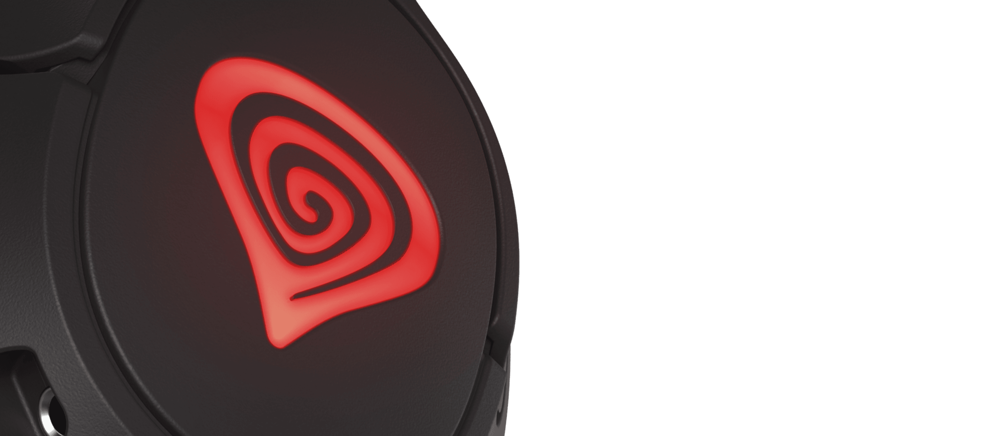 Zbliżenie na zestaw słuchawkowy Genesis Radon 800, charakteryzujący się czarną konstrukcją ze świecącym czerwonym logo
