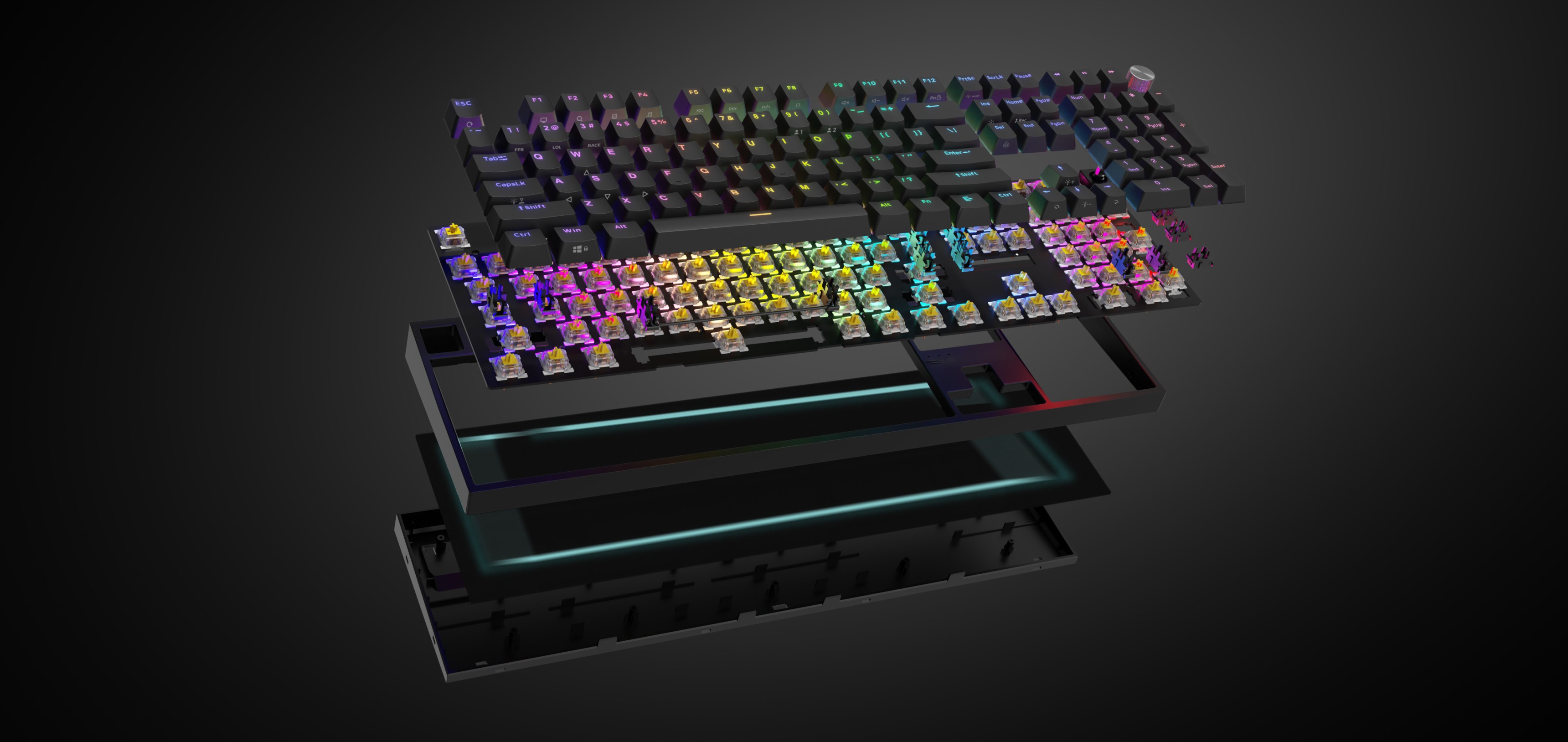 Mechaniczna klawiatura do gier Genesis Thor 404 US z podświetleniem RGB i przełącznikami Gateron Yellow Pro, charakteryzująca się czarną konstrukcją