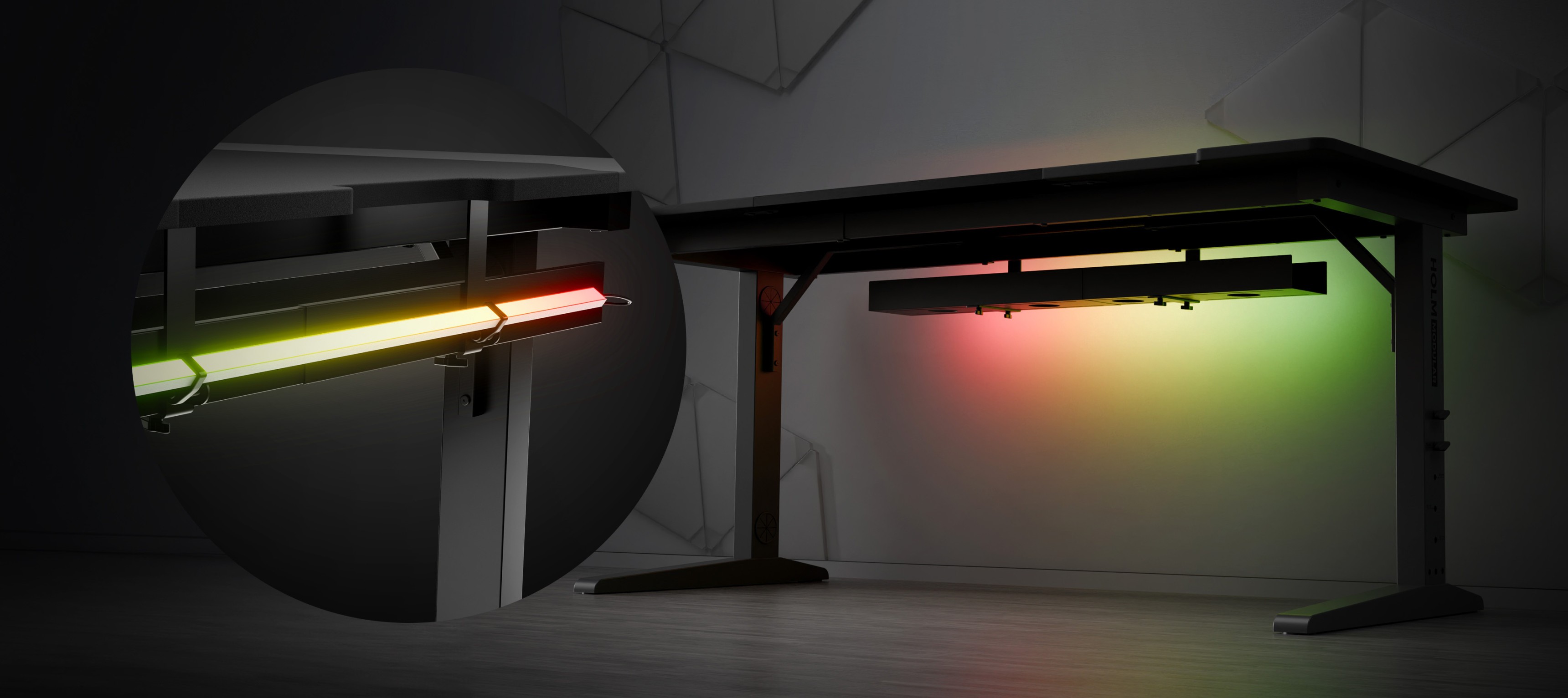 Modułowe biurko gamingowe Genesis Holm 160 z regulowaną wysokością i oświetleniem RGB pod blatem