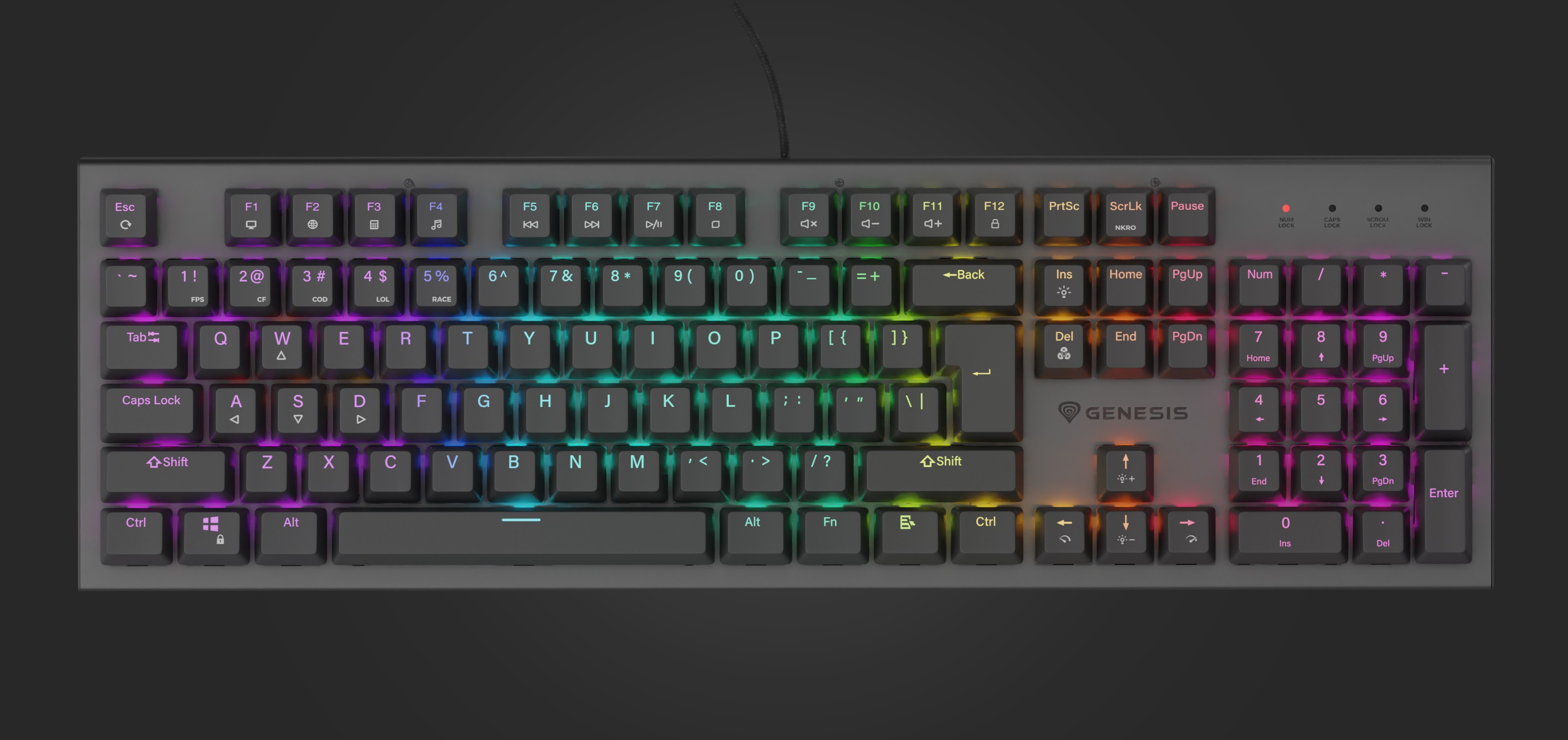 Mechaniczna klawiatura do gier z podświetleniem RGB, wyposażona w czerwone przełączniki z możliwością wymiany podczas pracy i elegancki czarny design