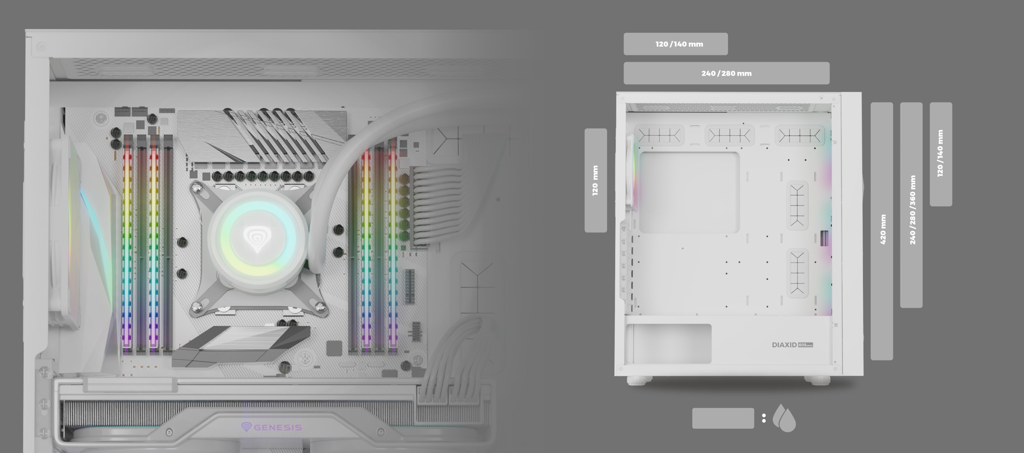 Czarna obudowa komputerowa typu mid-tower z przezroczystym panelem bocznym i podświetleniem RGB