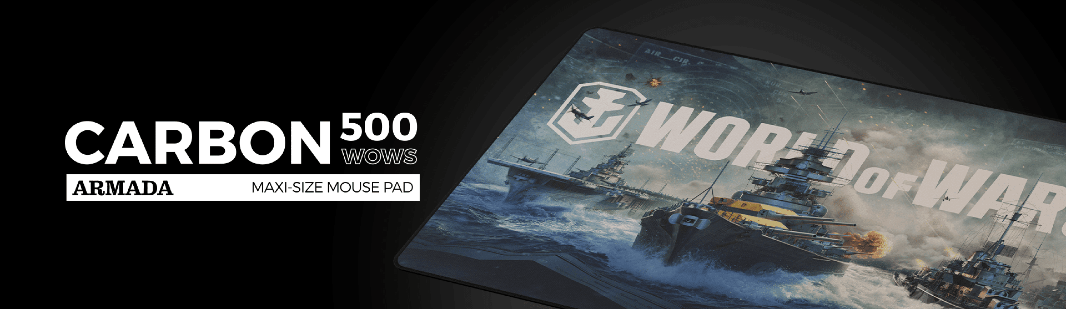 Duża podkładka pod mysz z grafiką "World of War", o wymiarach 900 x 450 mm i eleganckiej konstrukcji z włókna węglowego.