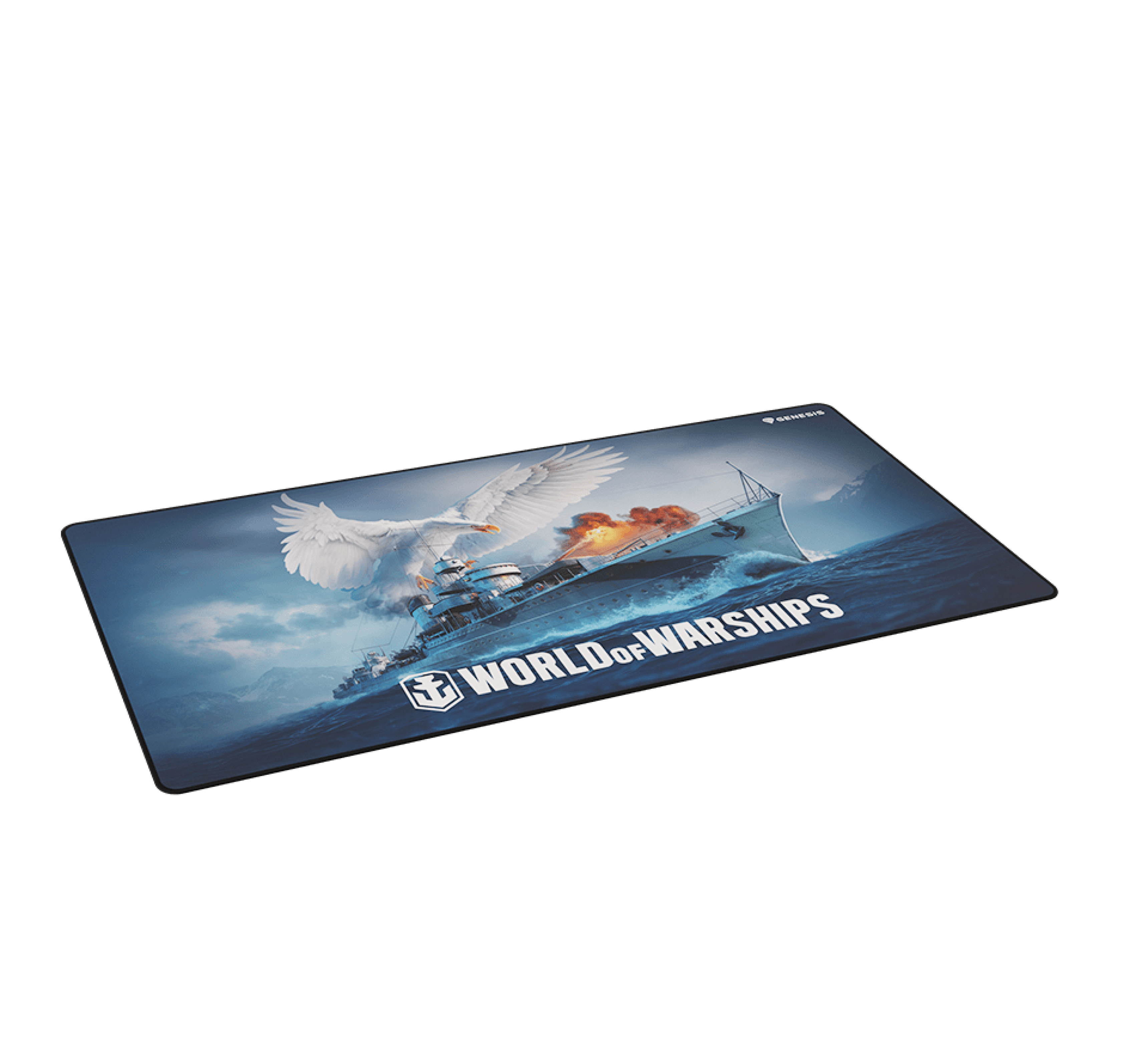 Podkładka pod mysz dla graczy z dynamiczną grafiką z gry "World of Warships", o wymiarach 900 x 450 mm i eleganckim wyglądzie.