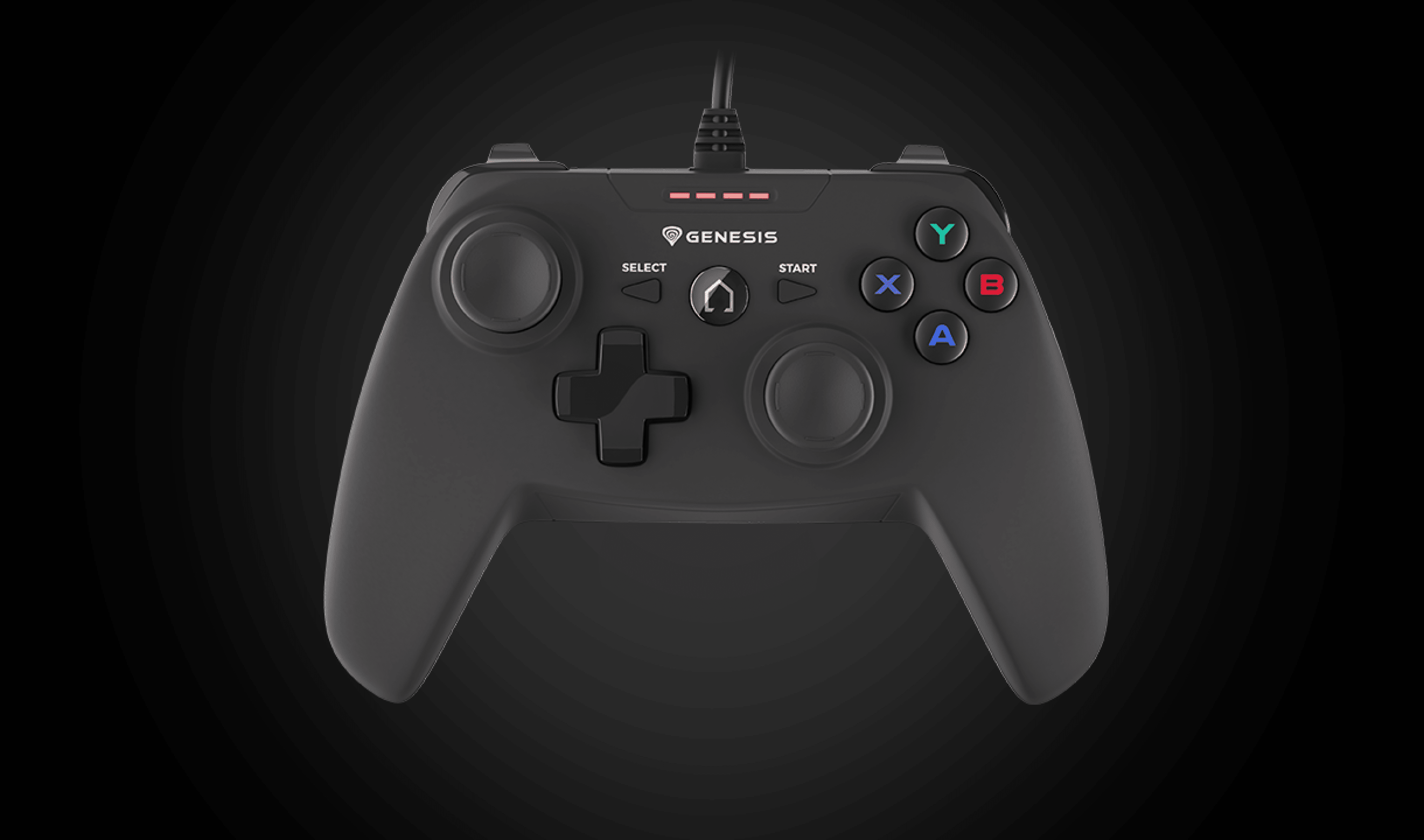 Przewodowy gamepad Genesis Mangan P58 do PS3/PC o eleganckim czarnym designie i kolorowych przyciskach akcji