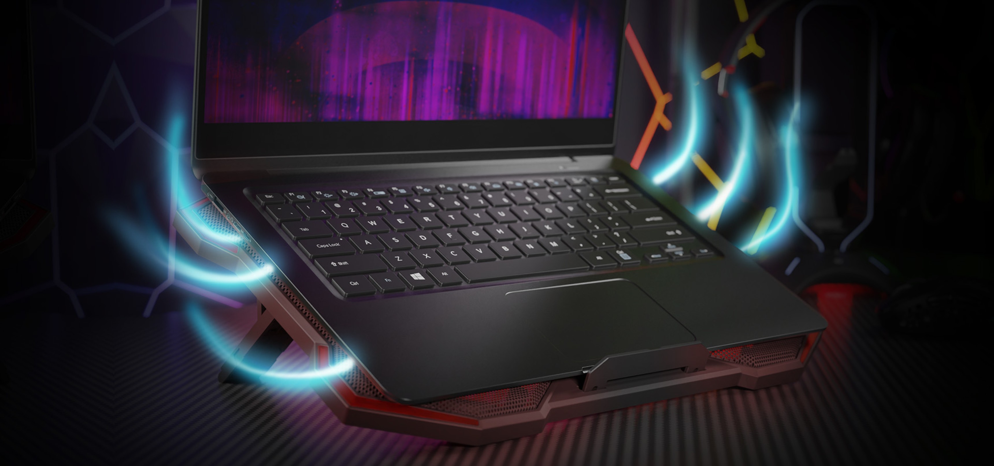 Podkładka chłodząca pod laptopa z czterema wentylatorami, oświetleniem LED i dwoma portami USB, przeznaczona do laptopów o przekątnej od 15,6 do 17,3 cala.