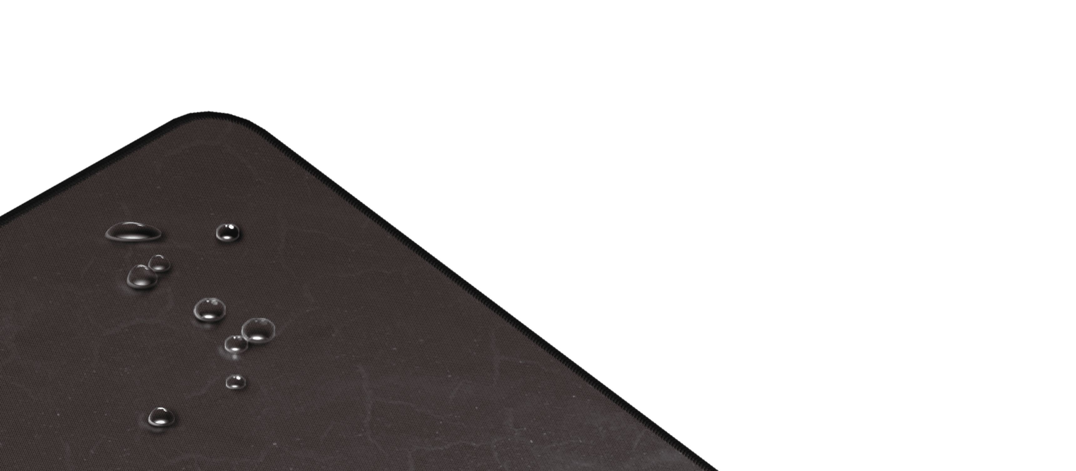 Duża czarna podkładka pod mysz dla graczy z teksturowaną powierzchnią i kroplami wody na jednym rogu