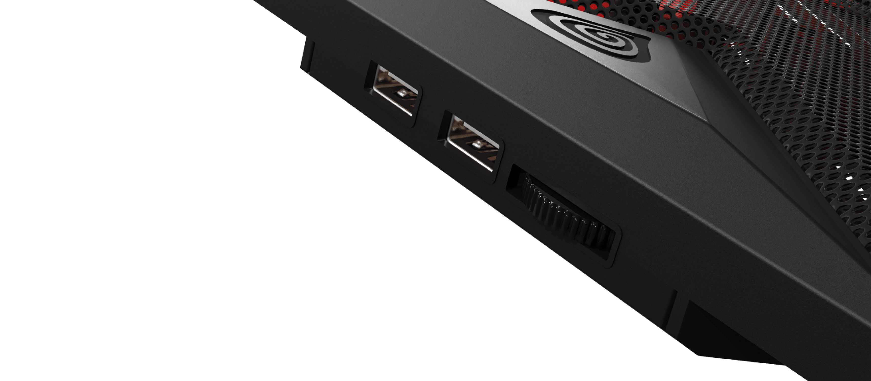 Podkładka chłodząca do laptopa z czterema wentylatorami, portami USB i czerwonym podświetleniem LED dla lepszej estetyki.