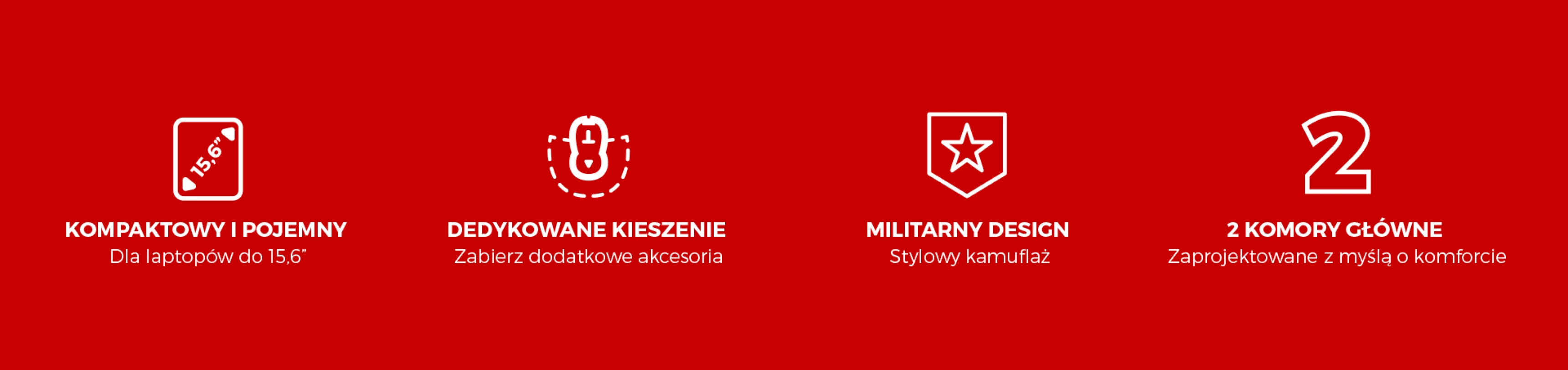 Cechy plecaka na laptopa Genesis Pallad 450 Camouflage Lite: kompaktowa konstrukcja, dedykowane przegrody, militarny styl i dwie główne komory