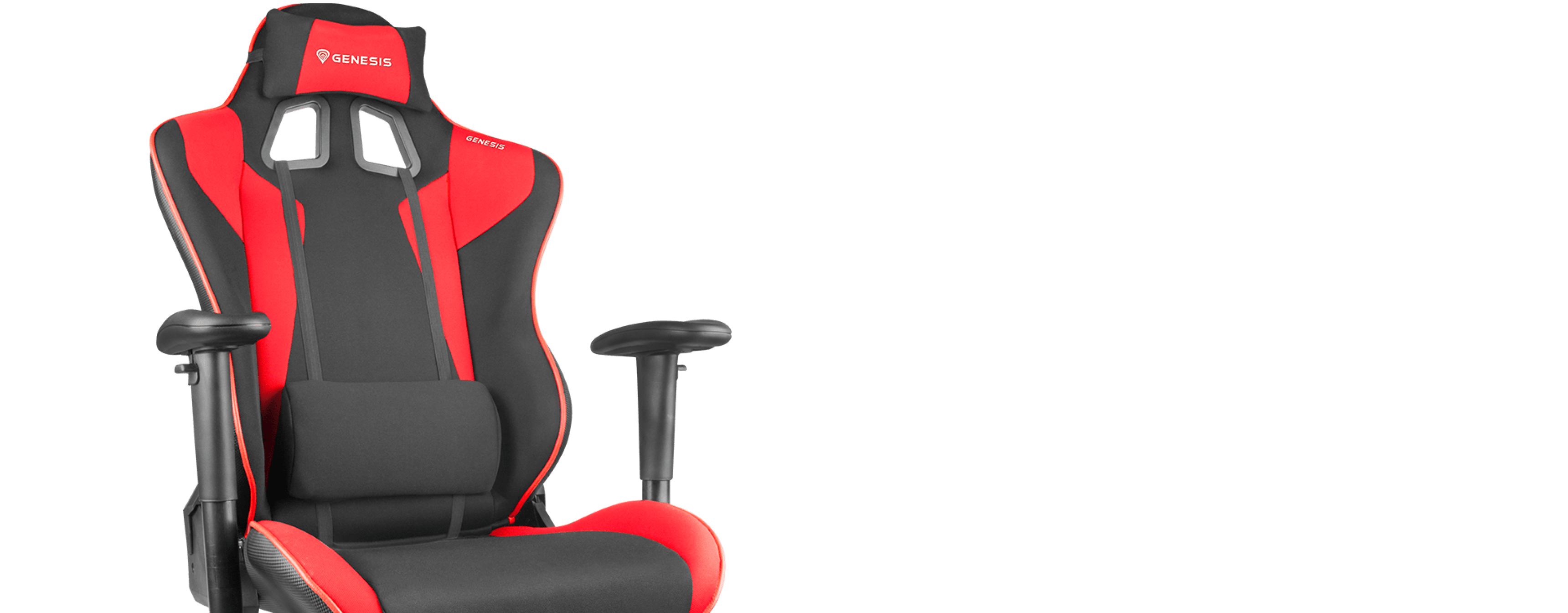 Czarno-czerwony fotel gamingowy o ergonomicznej konstrukcji z regulowanymi podłokietnikami. Odpowiedni do długich sesji gamingowych