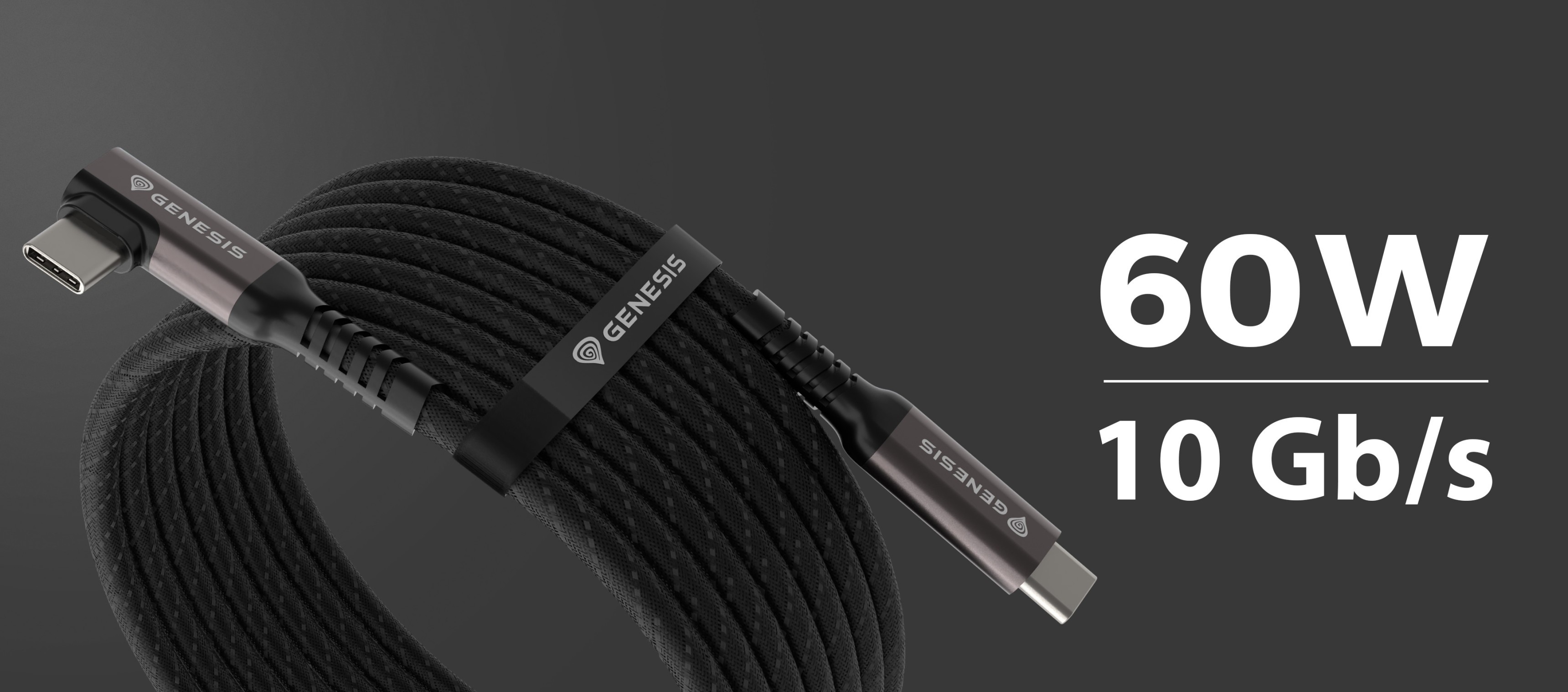 Czarny kabel USB-C o długości 3 metrów, z prędkością przesyłu danych 10 Gb/s i możliwością dostarczania mocy 60 W