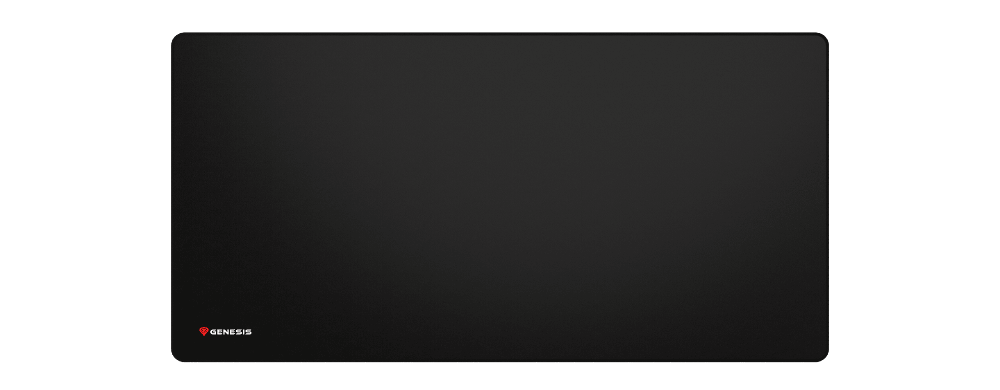 Duża, czarna podkładka pod mysz dla graczy, o wymiarach 900x450 mm, z logo Genesis w lewym dolnym rogu.