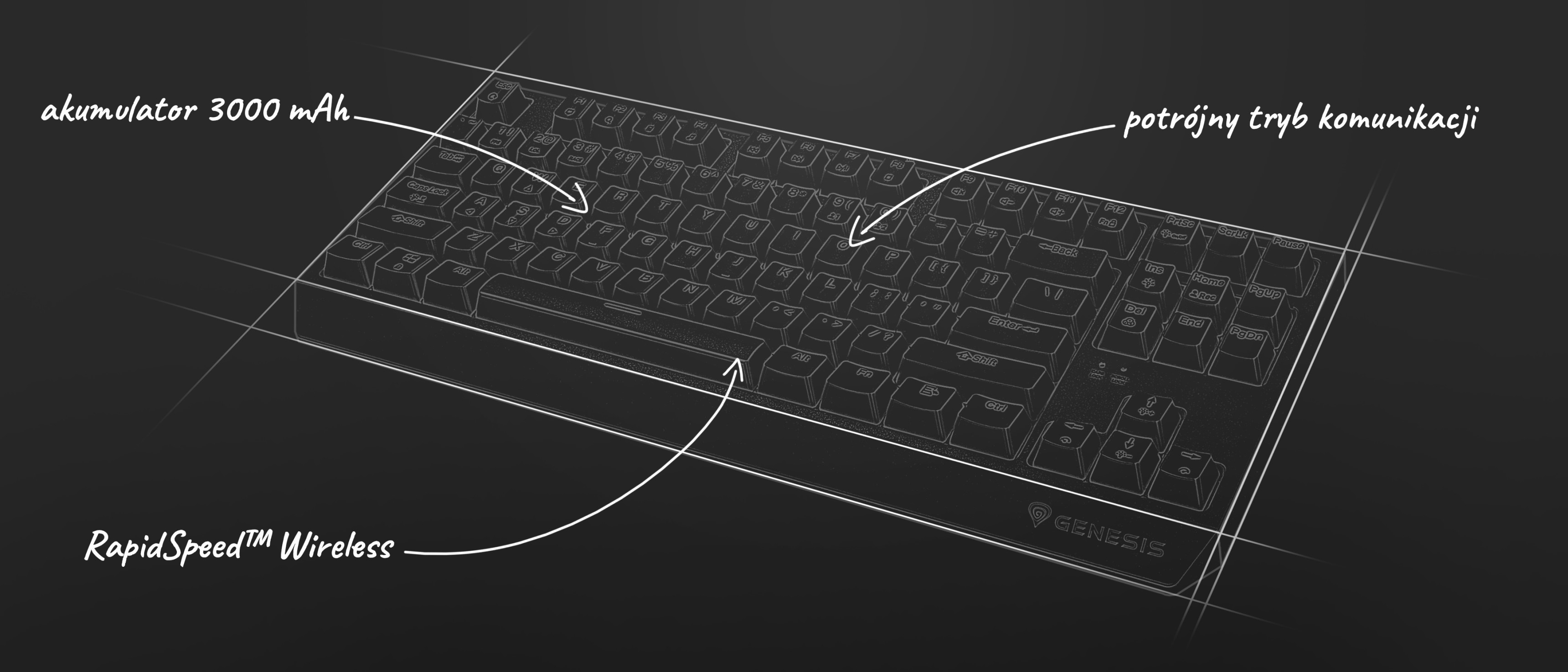 Bezprzewodowa klawiatura do gier z baterią 3000 mAh i przełącznikami mechanicznymi RGB, charakteryzująca się eleganckim wyglądem i bezprzewodową komunikacją RapidSpeed