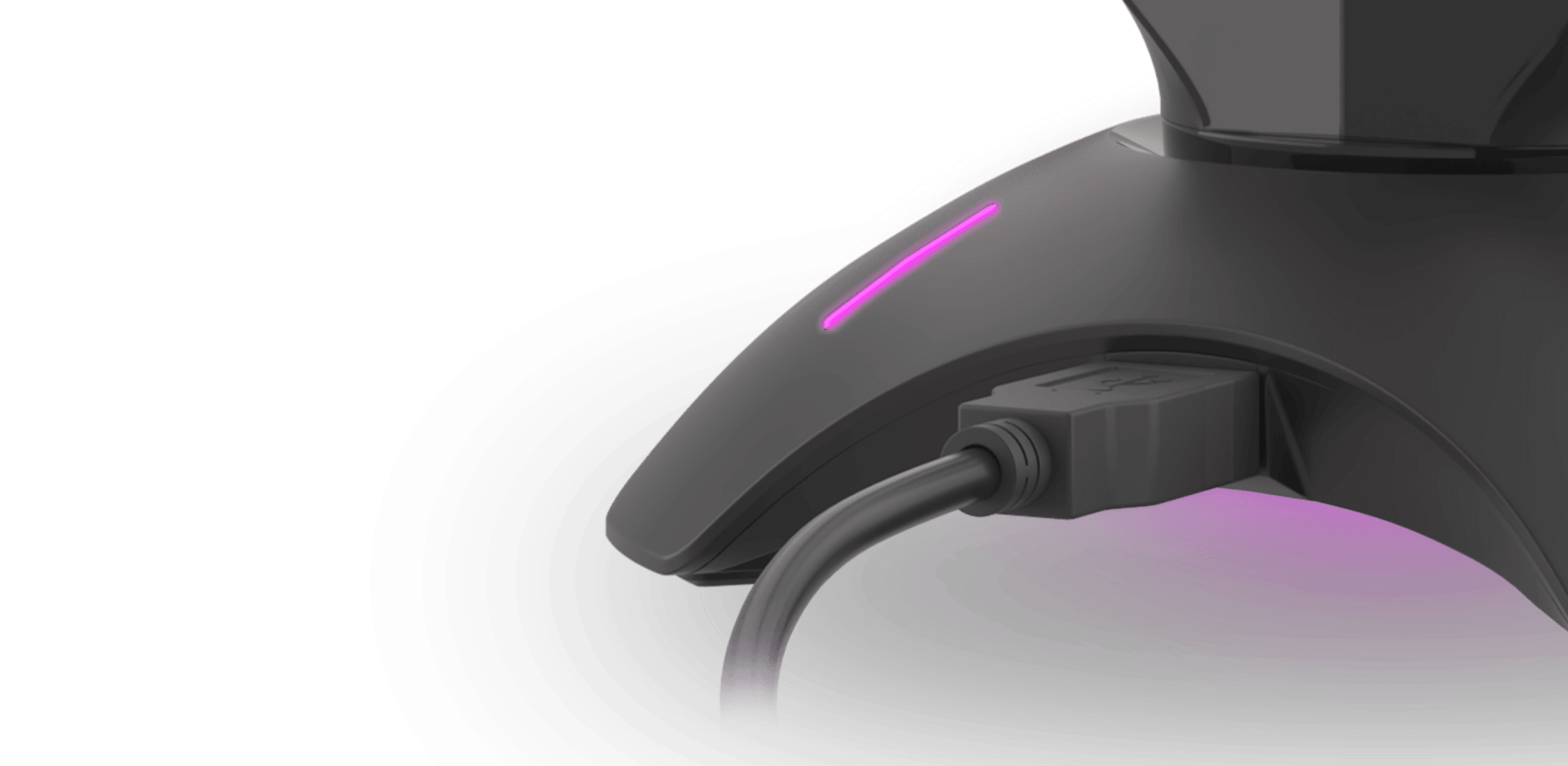 Mouse bungee i hub USB z podświetleniem RGB, charakteryzujący się elegancką czarną konstrukcją i podłączonym kablem