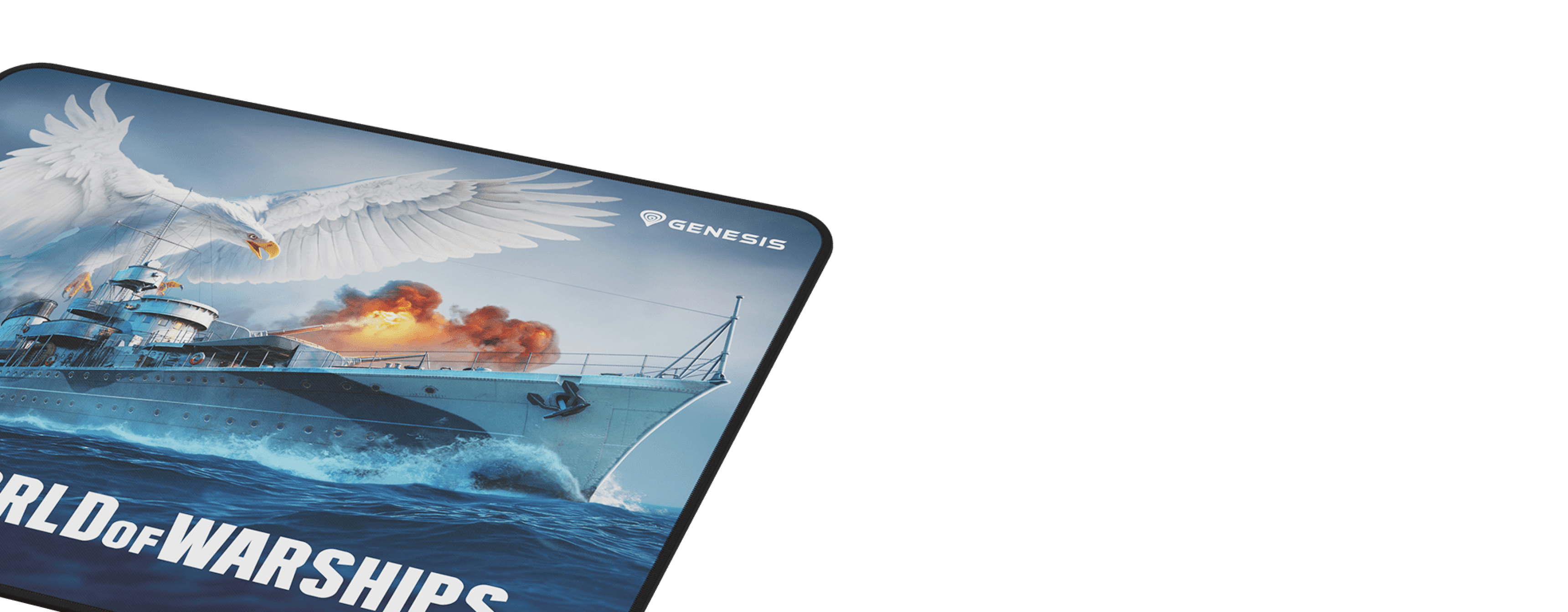 Podkładka pod mysz dla graczy z grafiką z World of Warships, przedstawiającą statek i orła w żywych kolorach.