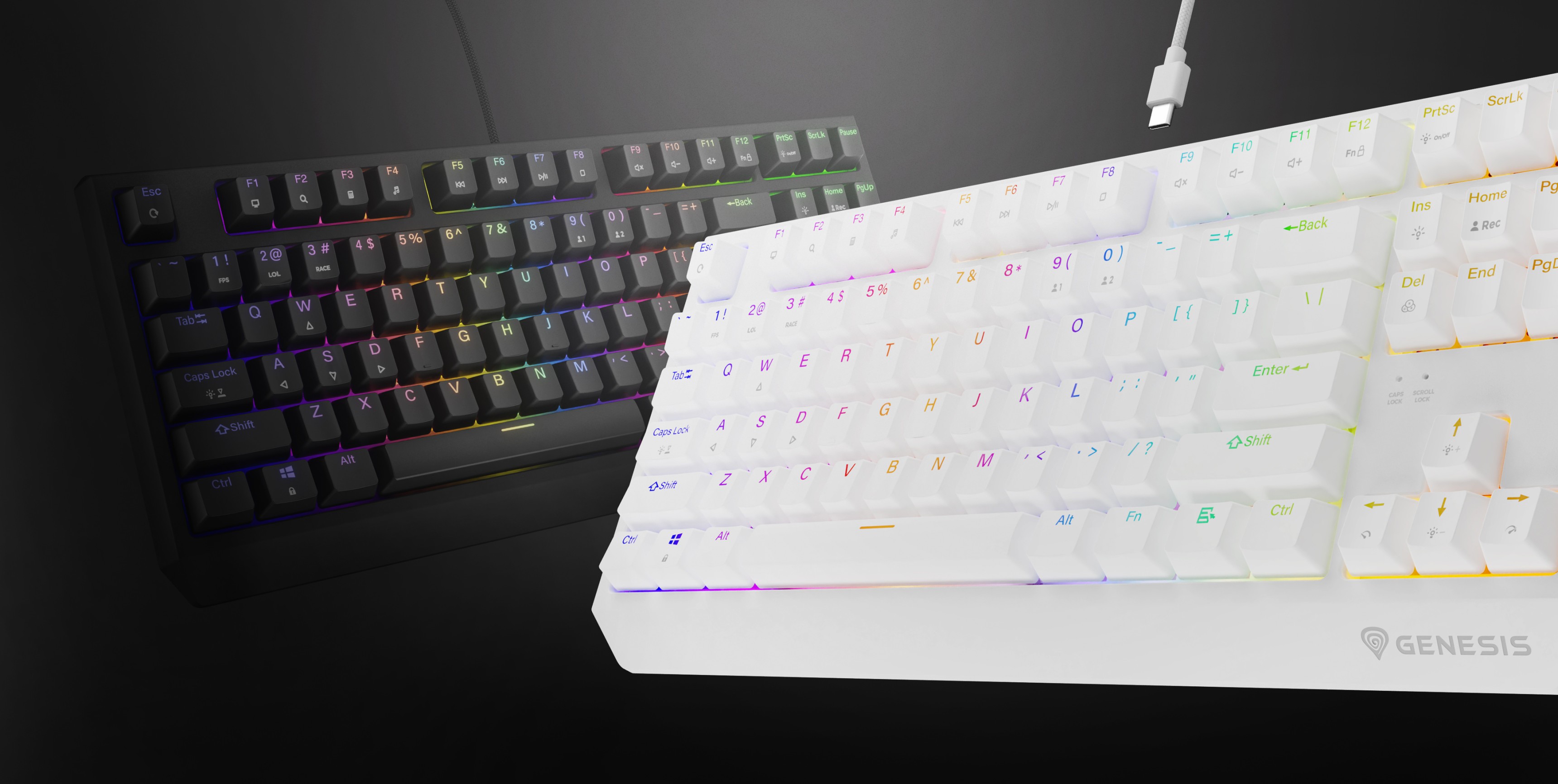 Zaprezentowano dwie mechaniczne klawiatury do gier: jedną czarną z podświetleniem RGB i jedną białą, prezentującą konfigurowalne efekty świetlne.