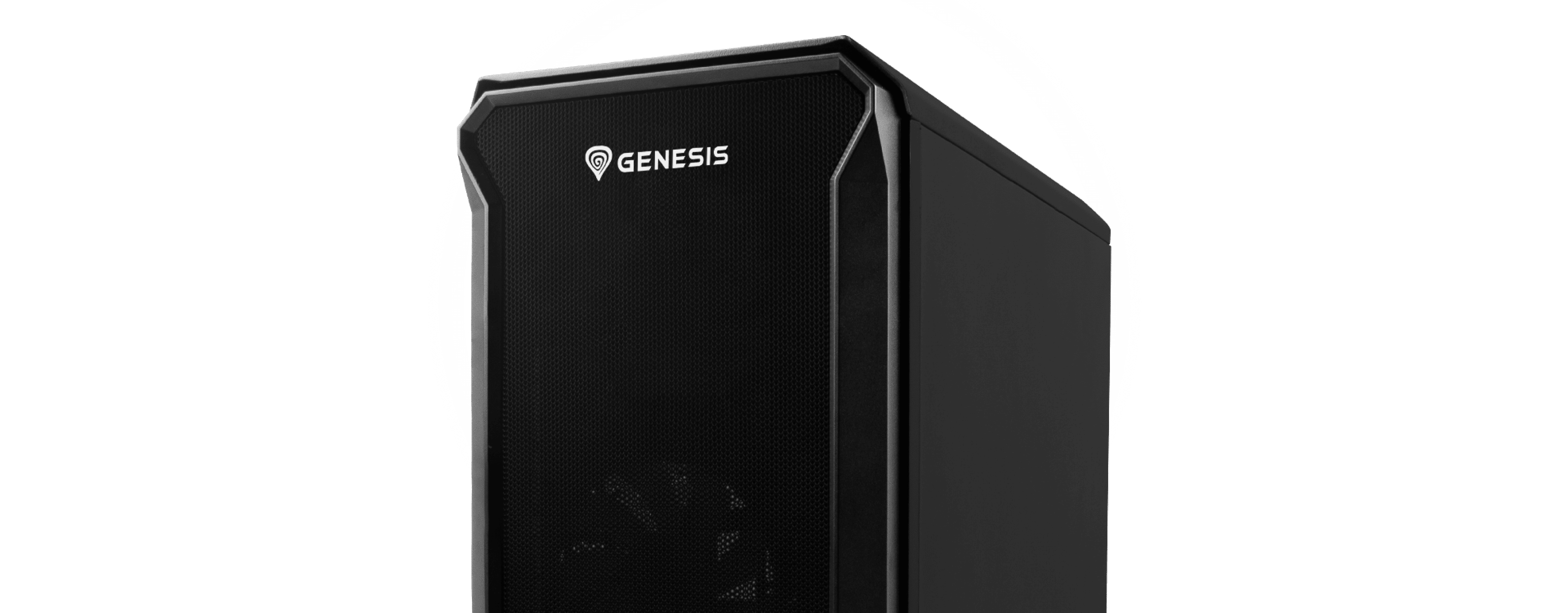 Czarna obudowa Genesis Irid 503 V2 MATX typu mini tower z przezroczystym panelem bocznym i logo z przodu