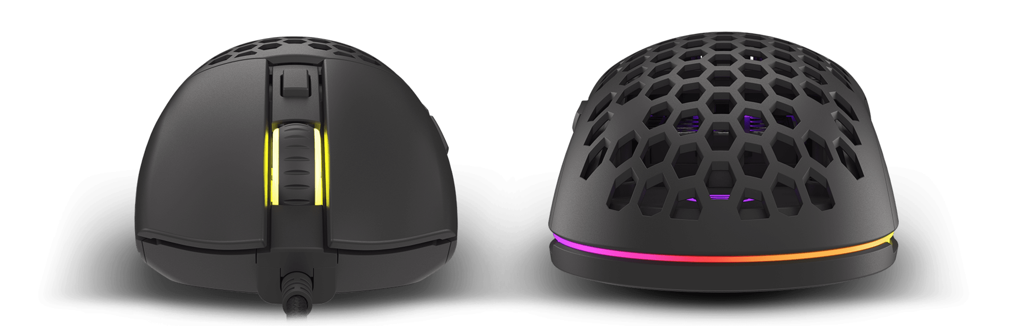 Lekka czarna mysz do gier z podświetleniem RGB, o konstrukcji plastra miodu i regulowanym DPI do 8000