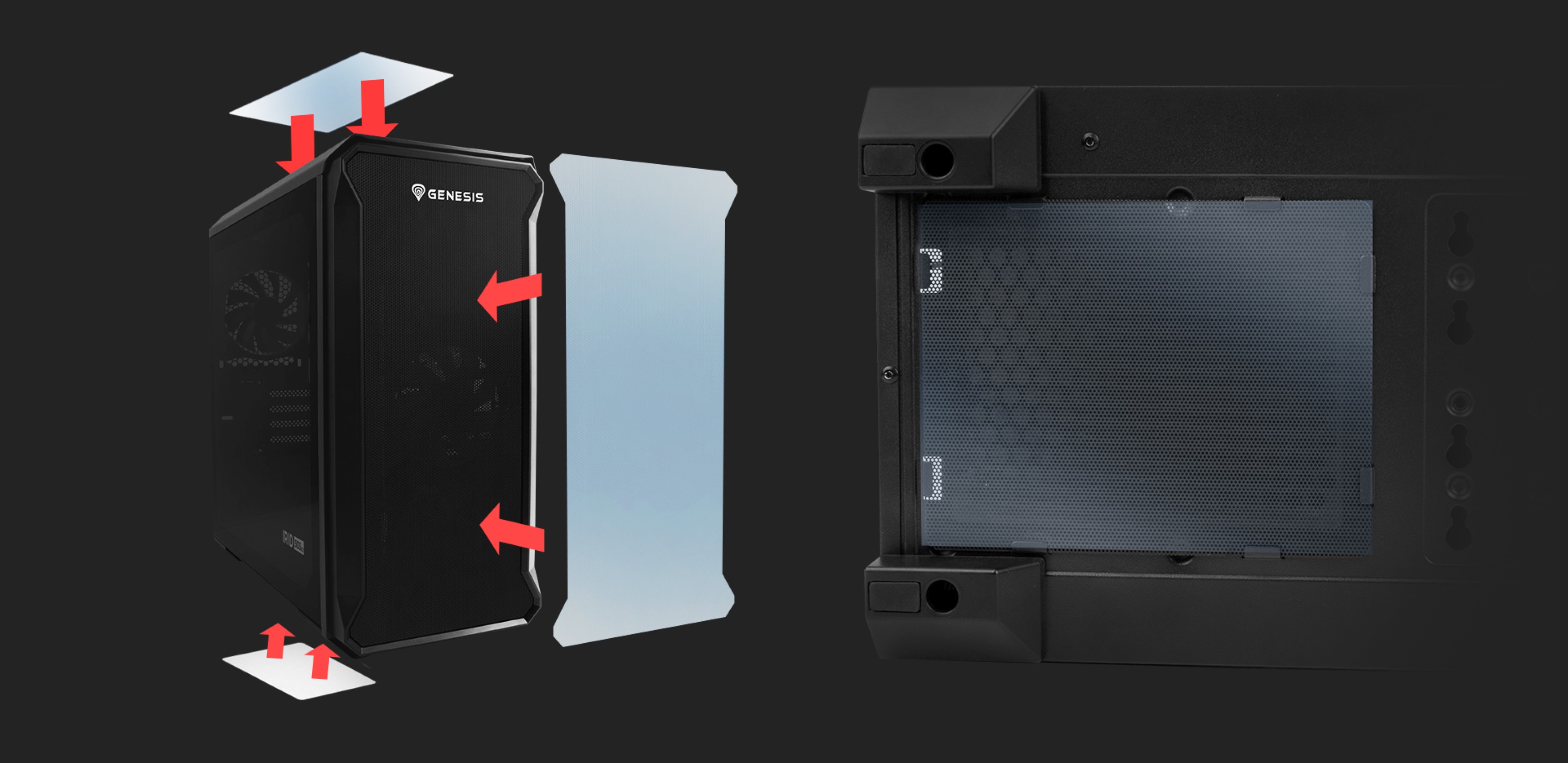 Czarna obudowa typu mini tower Genesis Irid 503 V2 MATX wyróżnia się designem i przezroczystym panelem bocznym.