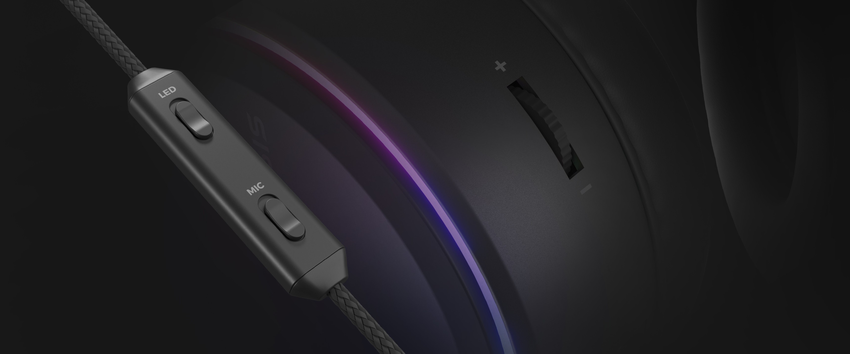 Zbliżenie na gamingowy zestaw słuchawkowy Genesis Neon 613 G2 z podświetleniem RGB i wbudowanymi kontrolerami głośności i mikrofonu