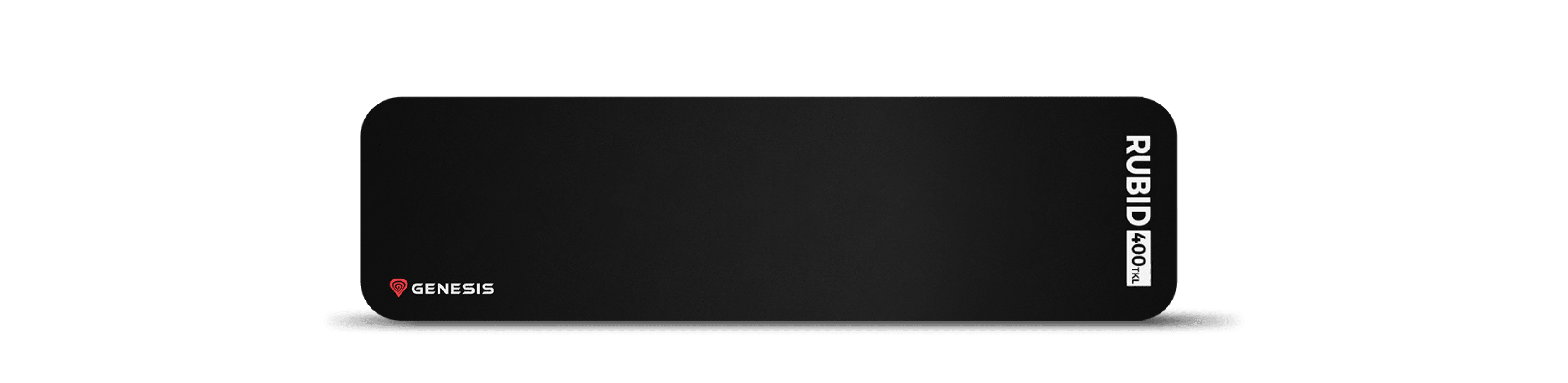 Czarna podkładka pod nadgarstki do klawiatur Genesis Rubid 400 o wymiarach 360x95x15mm. Minimalistyczny design z logo po jednej stronie