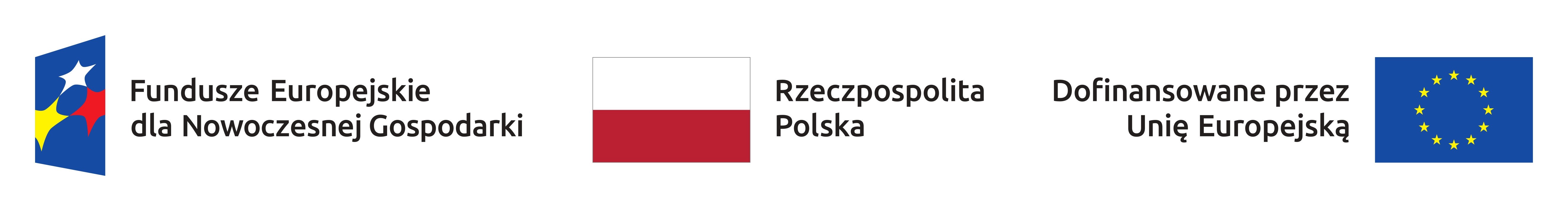 Flagi Polski i Unii Europejskiej oraz logo projektu Fundusze Europejskie dla Nowoczesnej Gospodarki